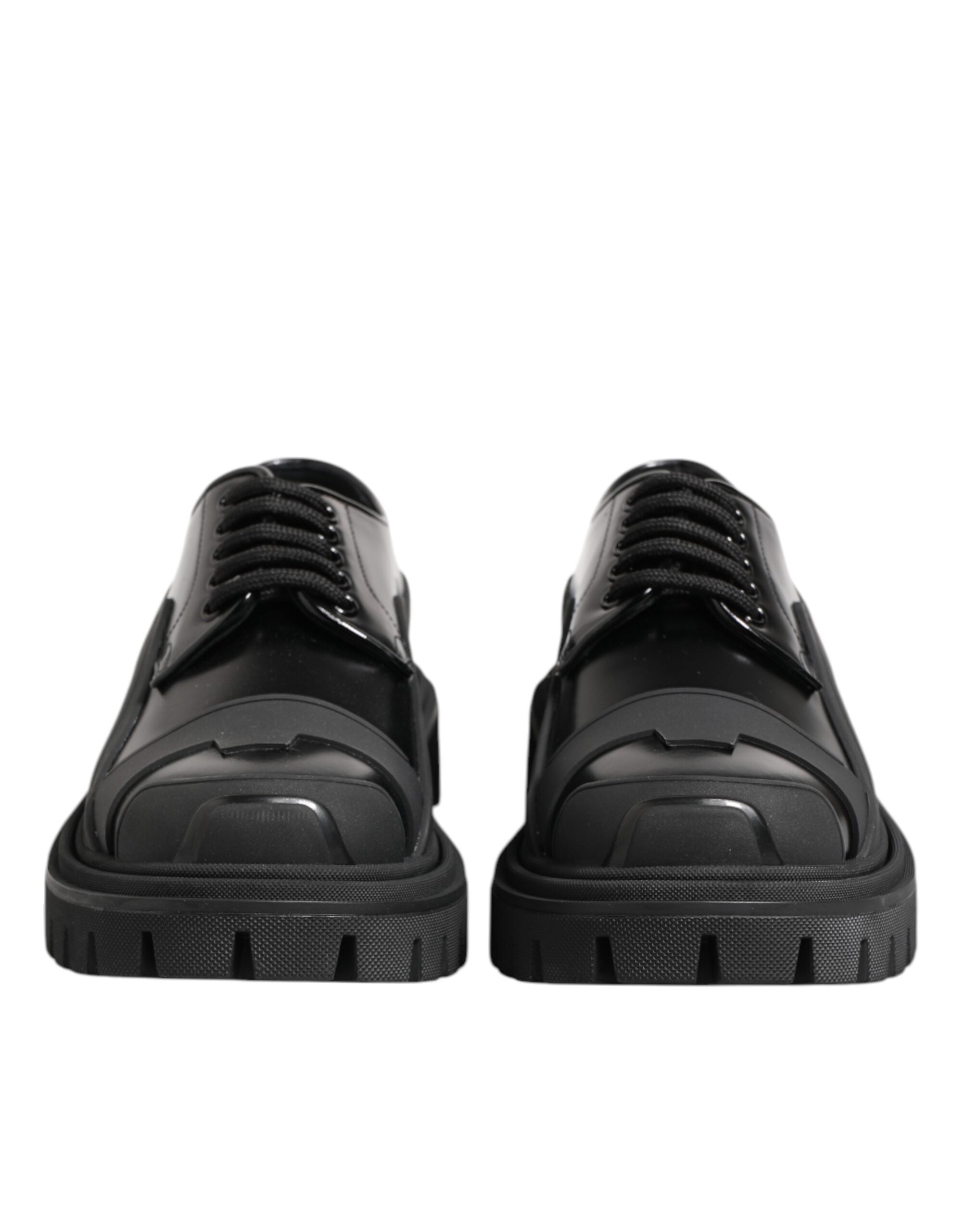 Black Patent Leather Trekking Derby Shoes