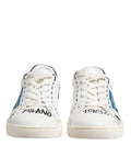 White Leather Printed Low Top Sneakers Shoes