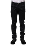 Black Cotton Skinny Mid Waist Pants