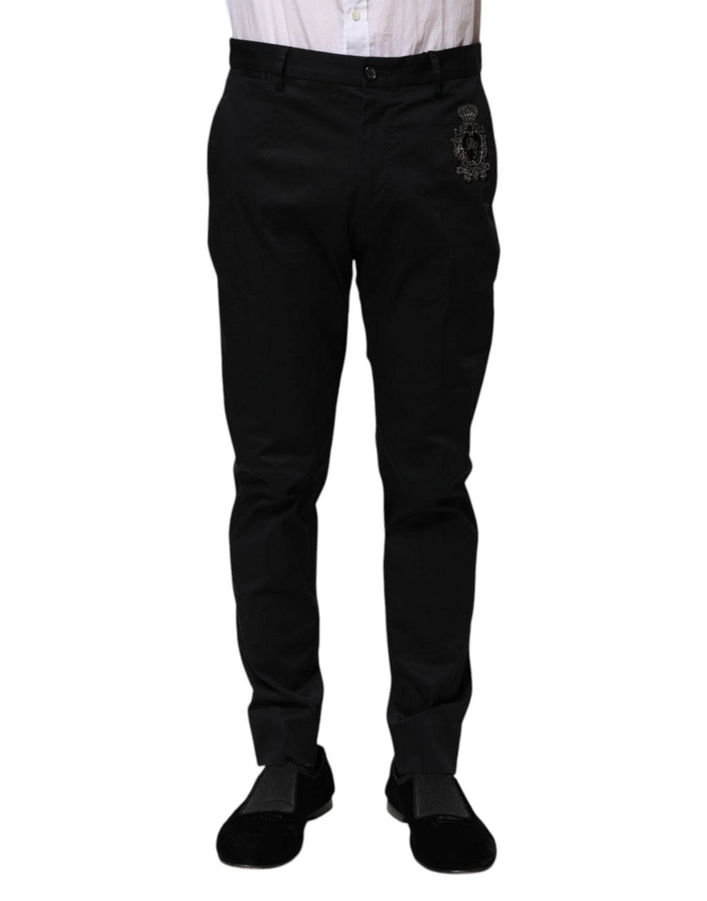 Dark Blue Logo Cotton Dress Pants