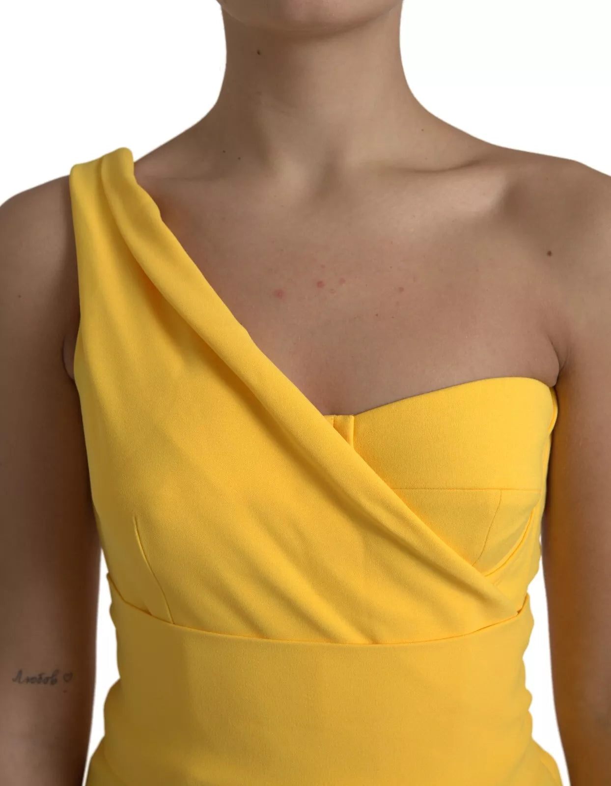 Yellow One Shoulder Slit Sheath Midi Dress