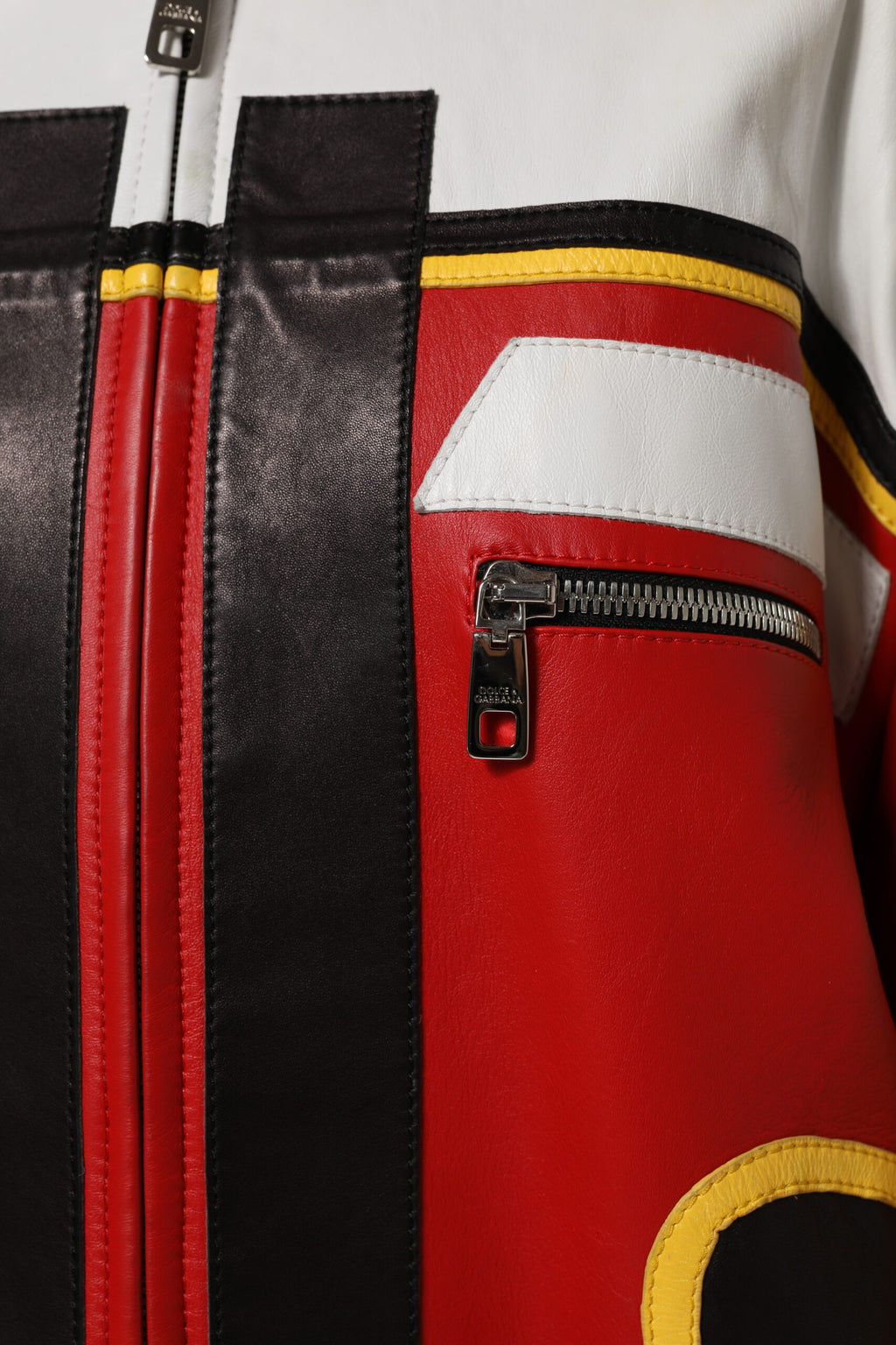 Multicolor Leather Biker Full Zip Coat Jacket