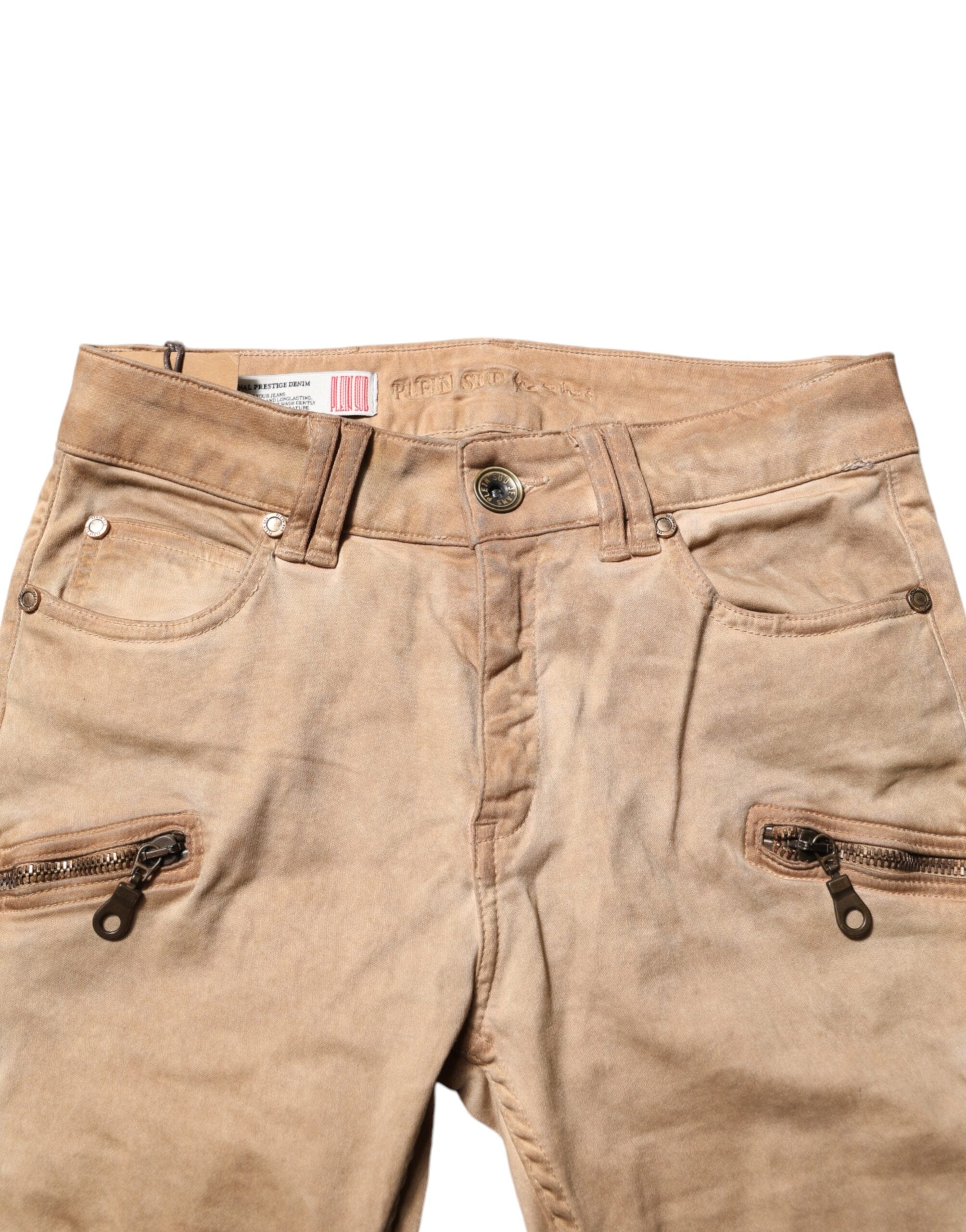 Brown Cotton Mid Waist Skinny Denim Jeans
