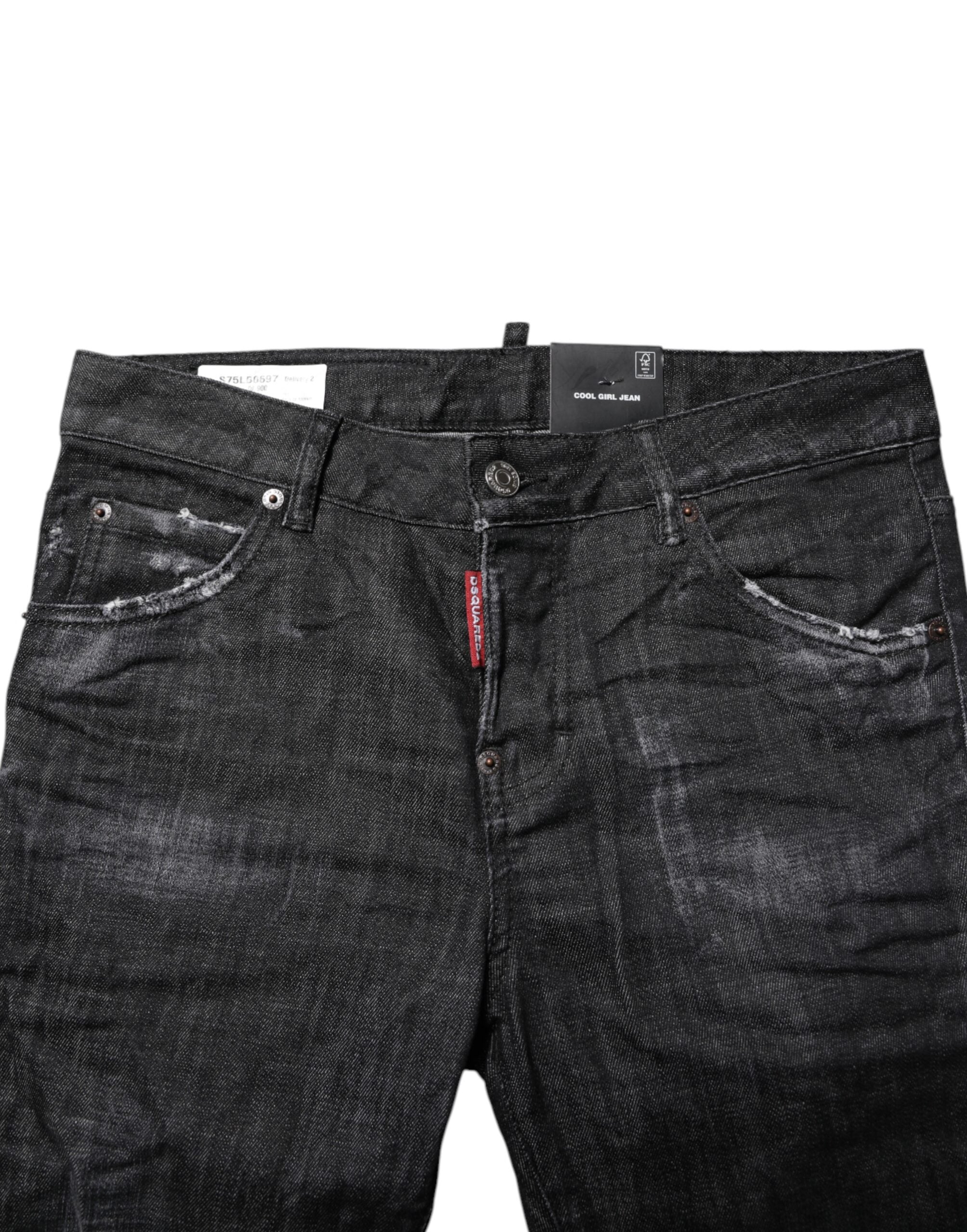 Black Washed Cotton Mid Waist Skinny Jeans
