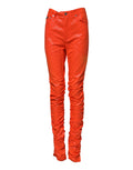 Orange Cotton High Waisted Denim Jeans