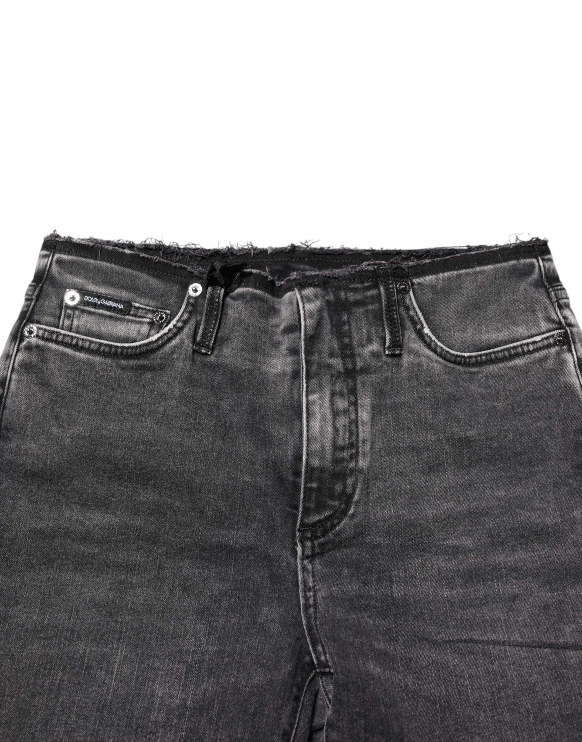 Gray Skinny Cotton Mid Waisted Denim Jeans