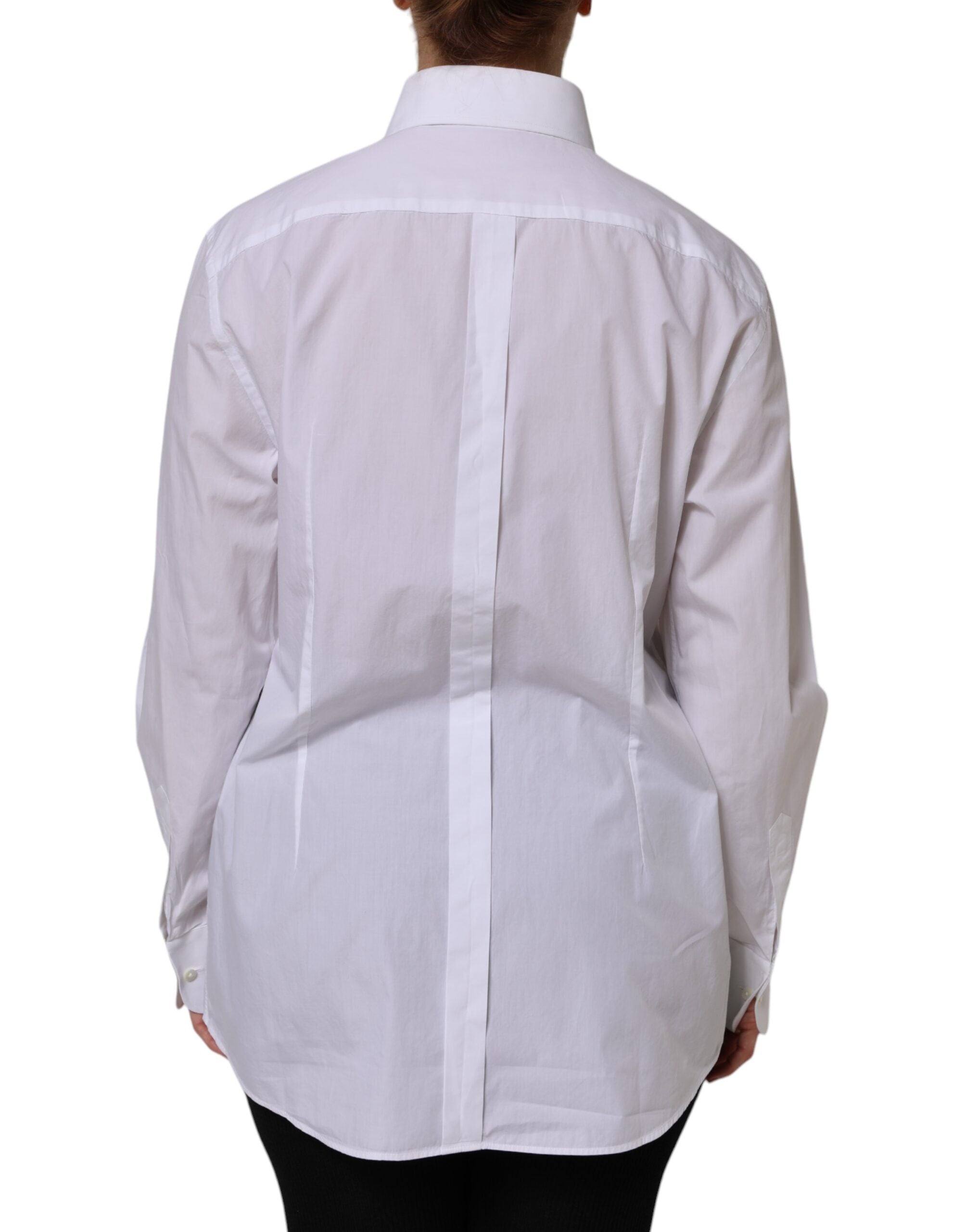 White Cotton Long Sleeves Collared Top Shirt