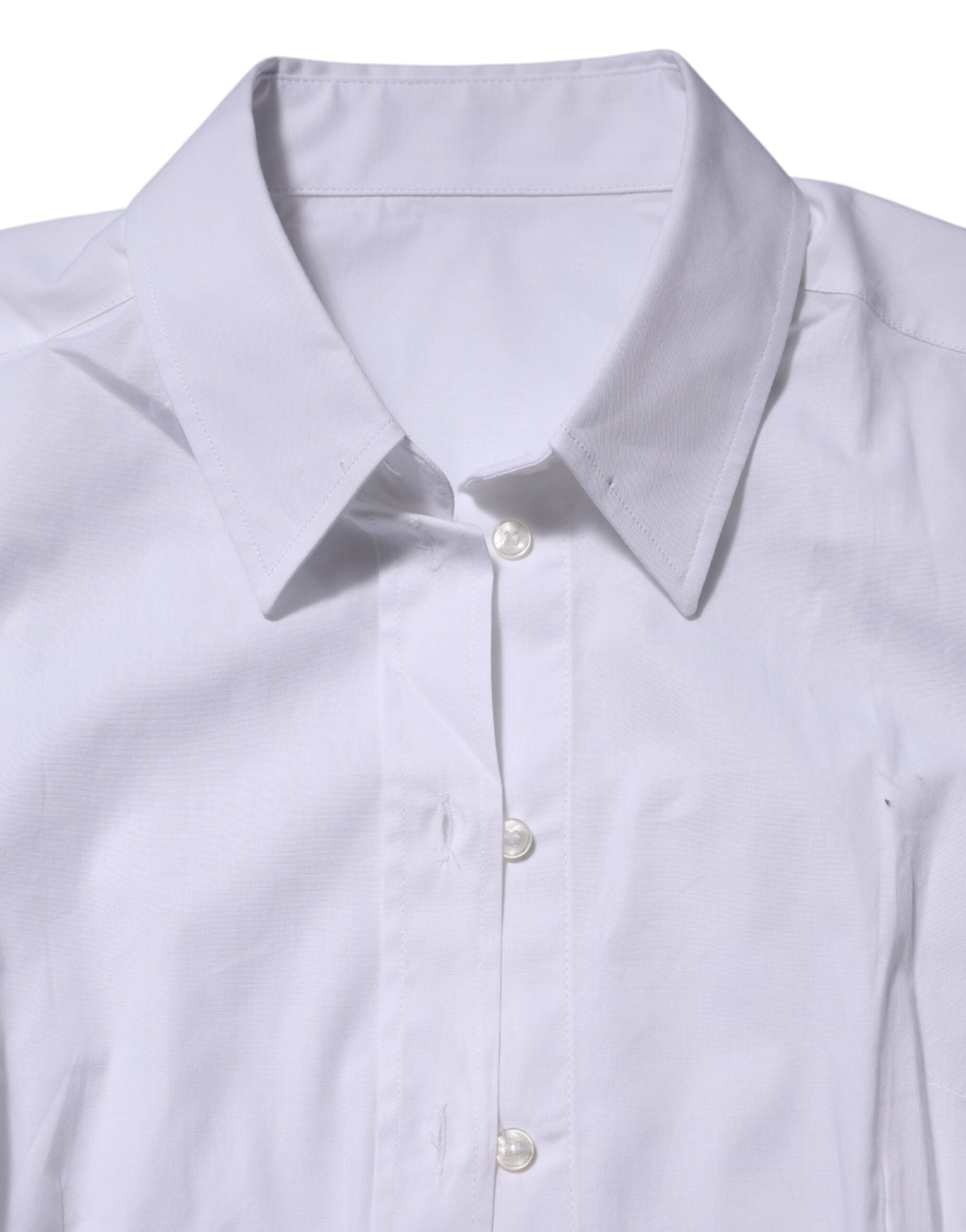 White Cotton Collared Long Sleeves Top Shirt