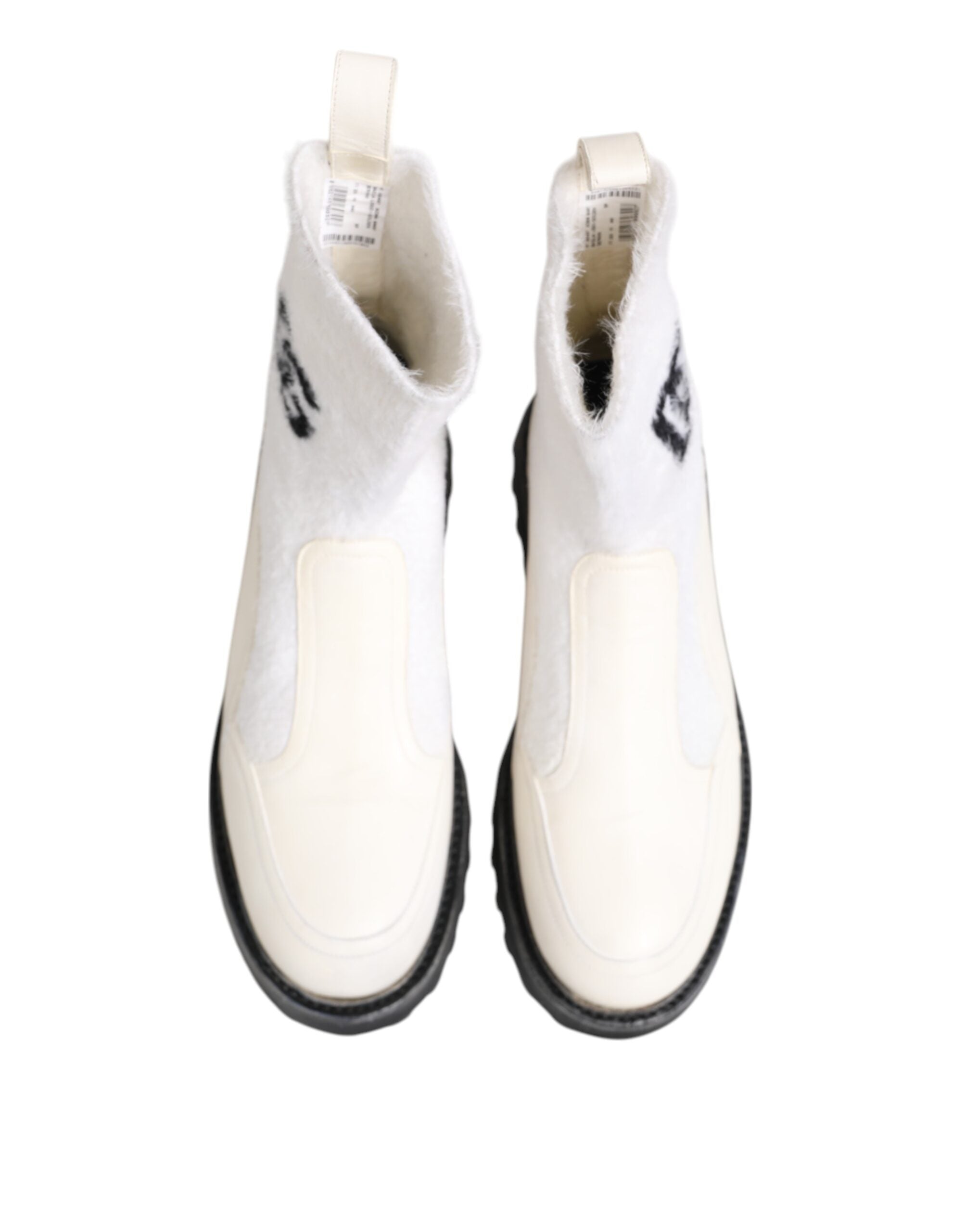 White Beige DG Logo Mid Calf Boots Shoes