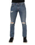Blue Cotton Tattered Skinny Logo Denim Jeans