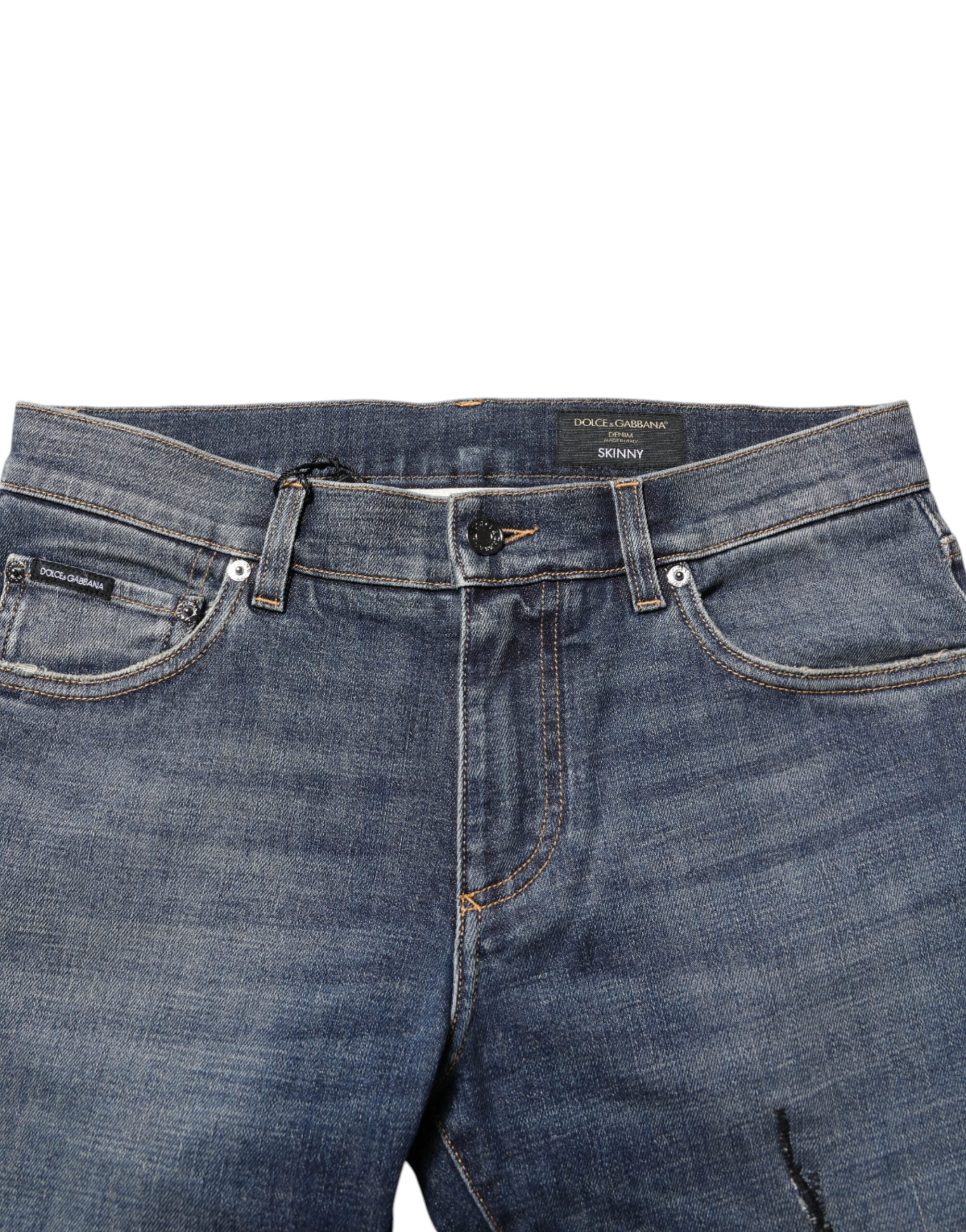 Blue Washed Skinny Logo Plaque Men Denim Jeans
