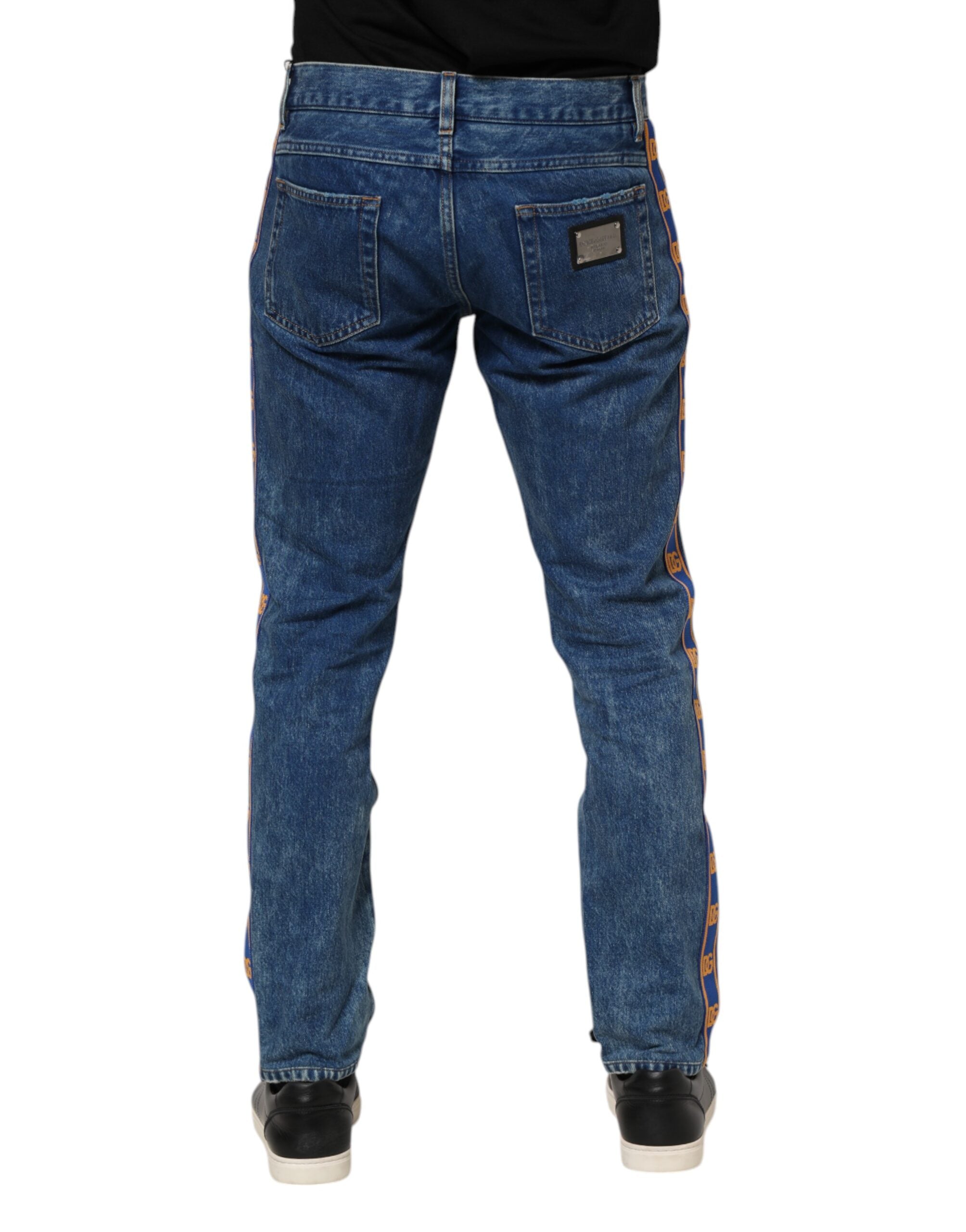 Blue Cotton Logo Plaque Denim Jeans
