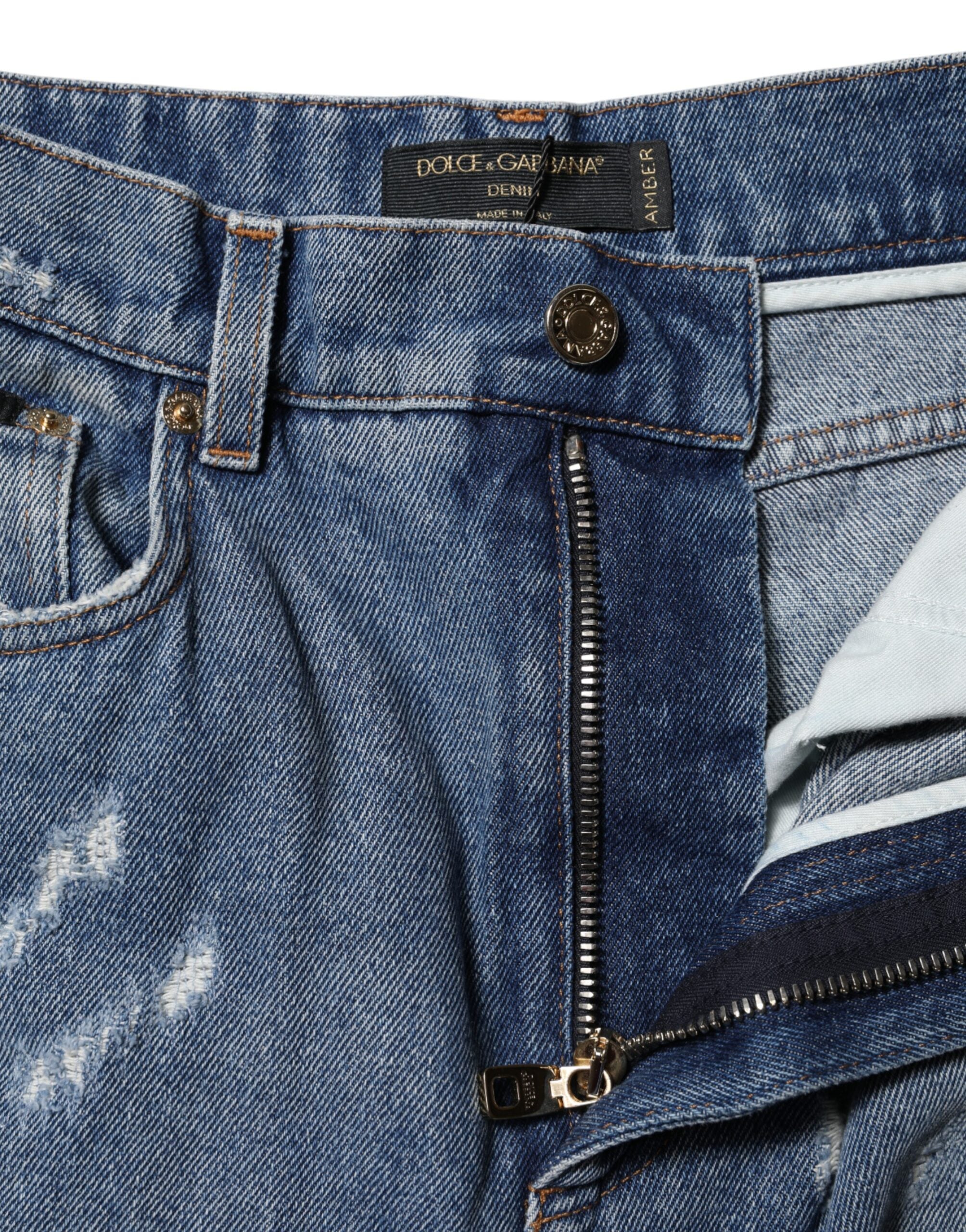 Blue Tattered High Waist Women Denim Jeans
