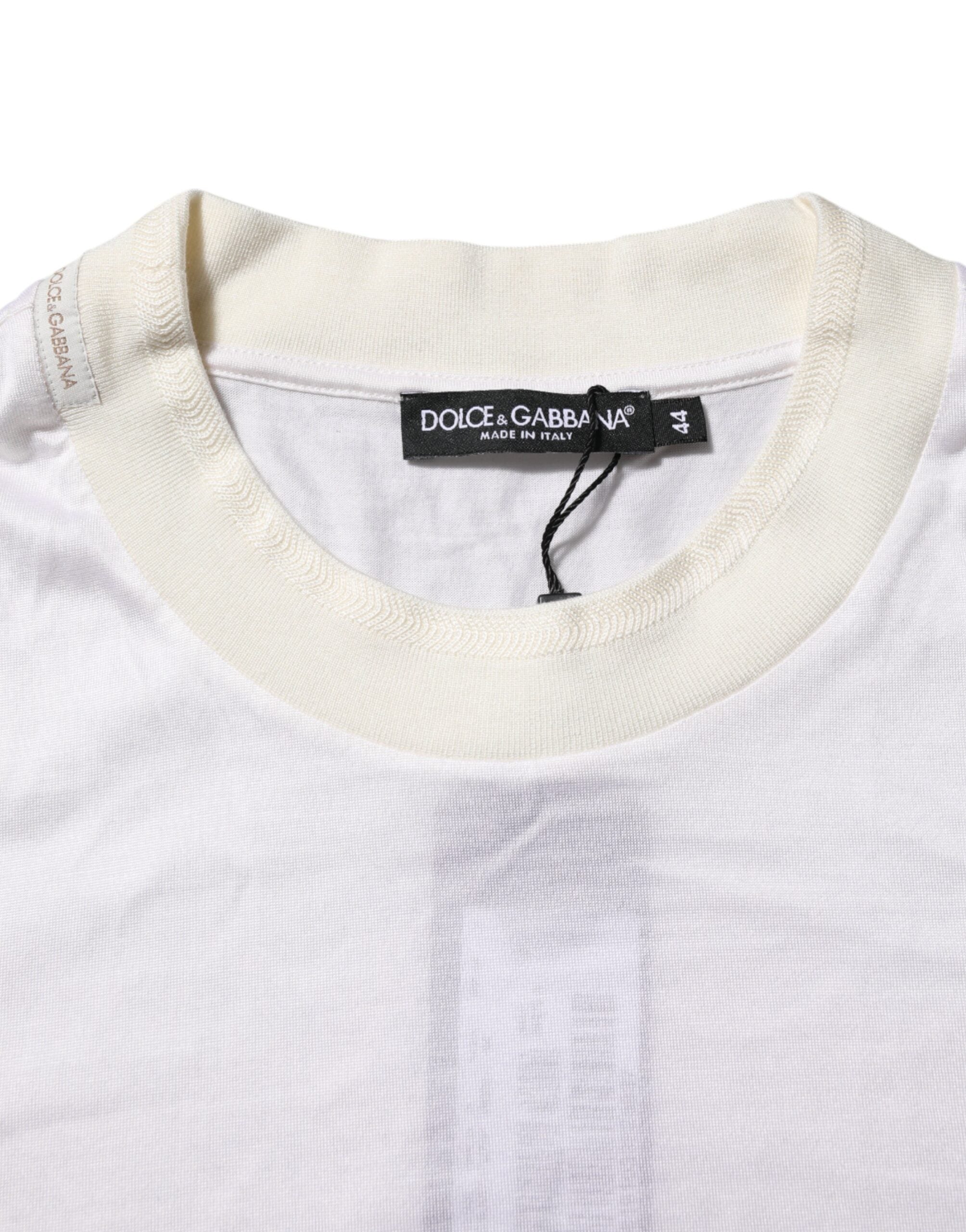 White Silk Crew Neck Long Sleeves T-shirt