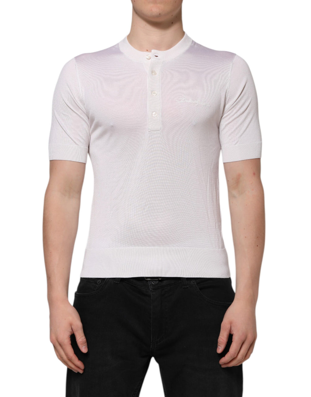 White Silk Short Sleeves Men Henley T-shirt