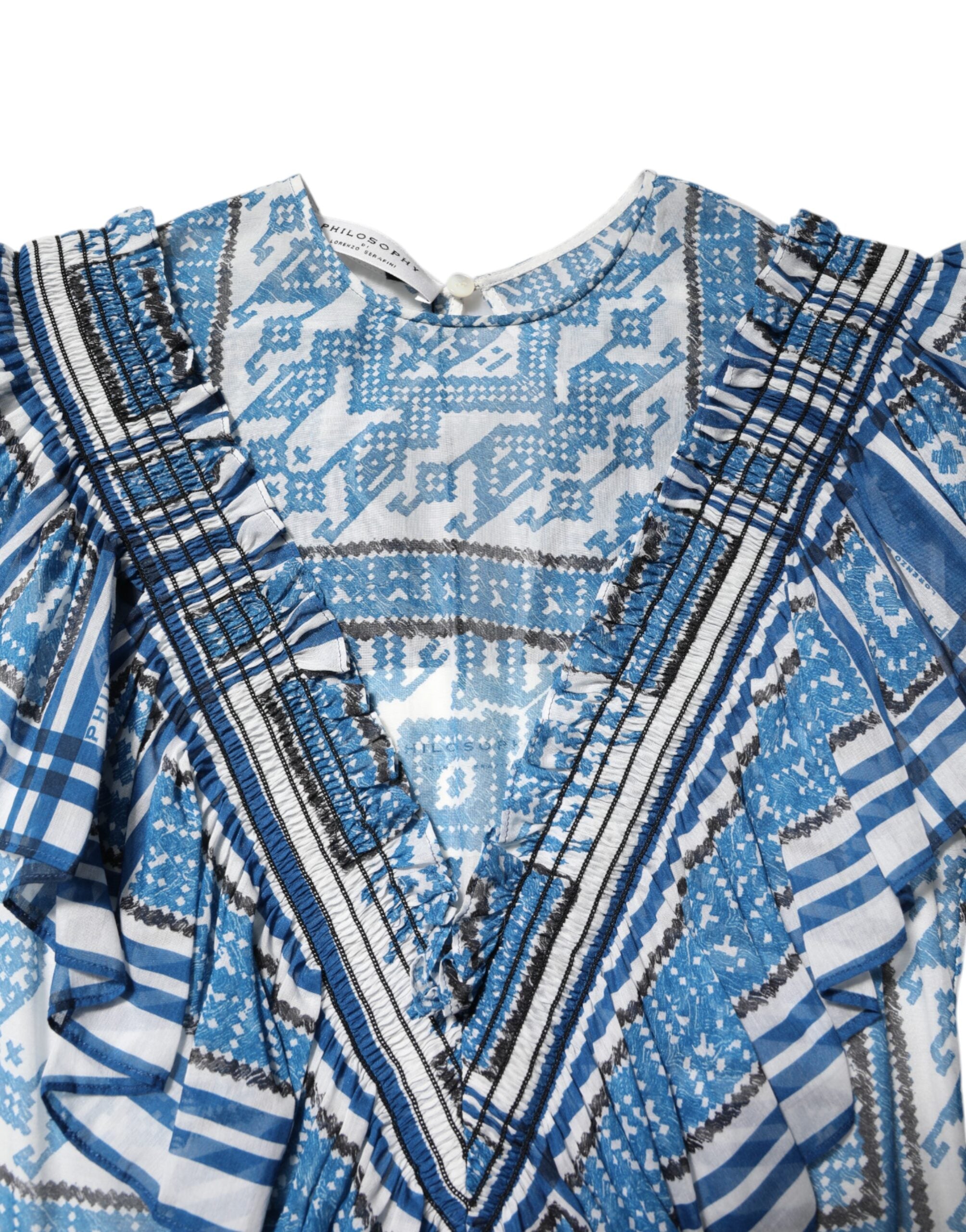 Blue Patterned Layered Short Sleeves Mini Dress