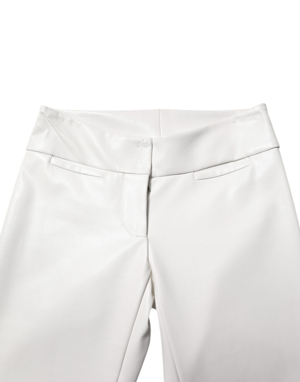 White Polyurethane High Waist Tapered Pants