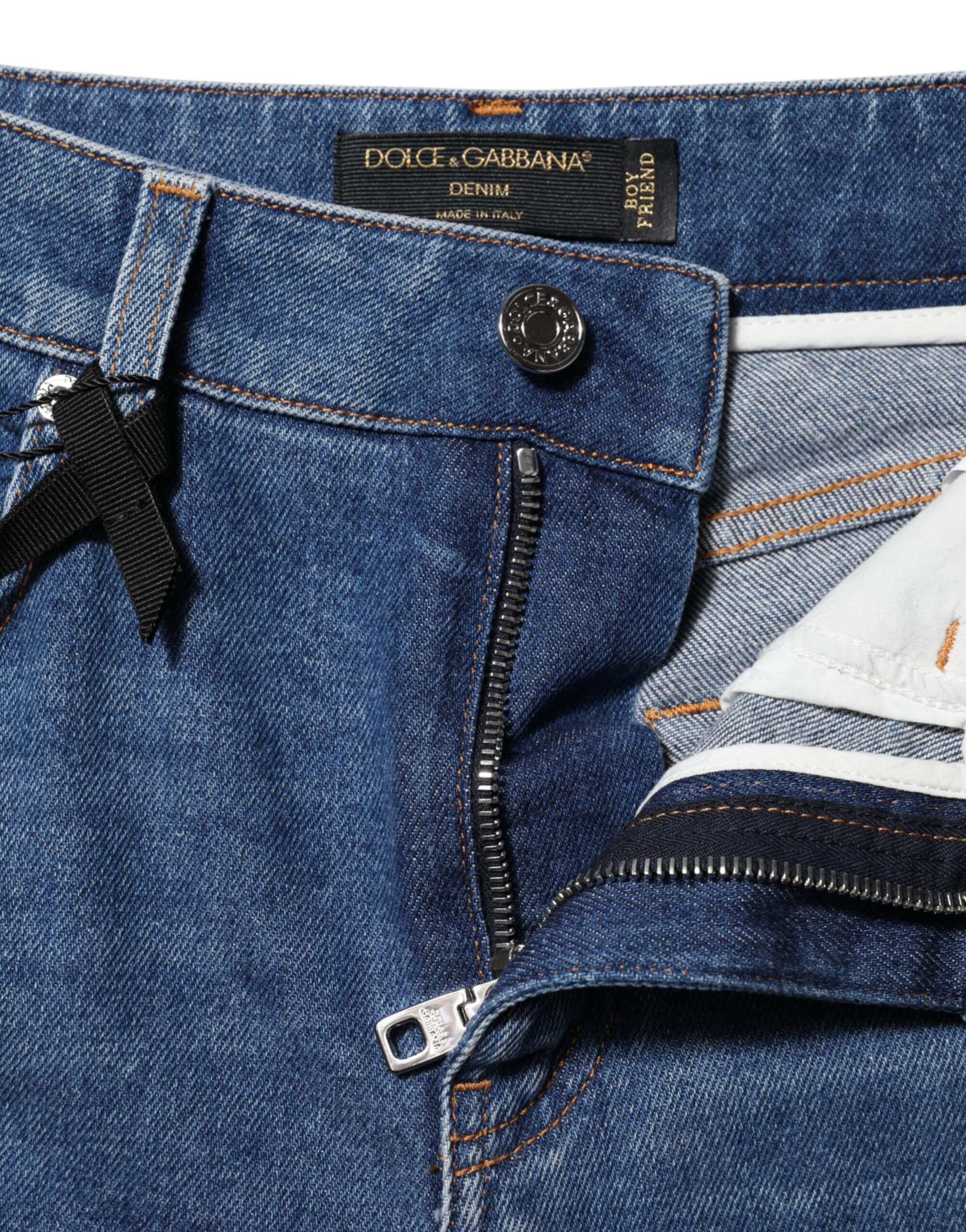 Blue Cotton High Waist Tapered Denim Jeans