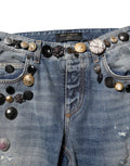 Blue Embellished Tattered SkinnyDenim Jeans