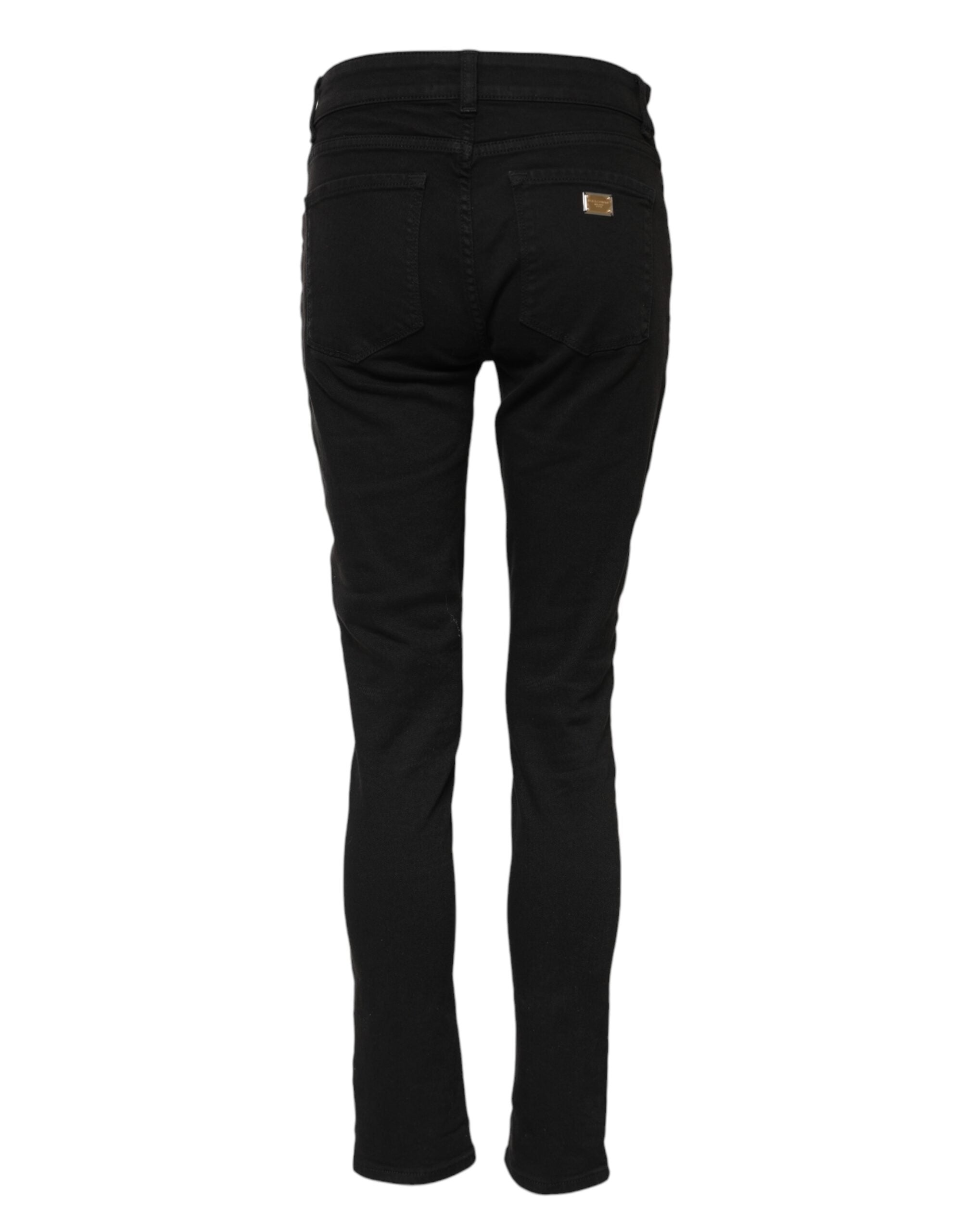 Black Cotton Logo Skinny Mid Waist Denim Jeans
