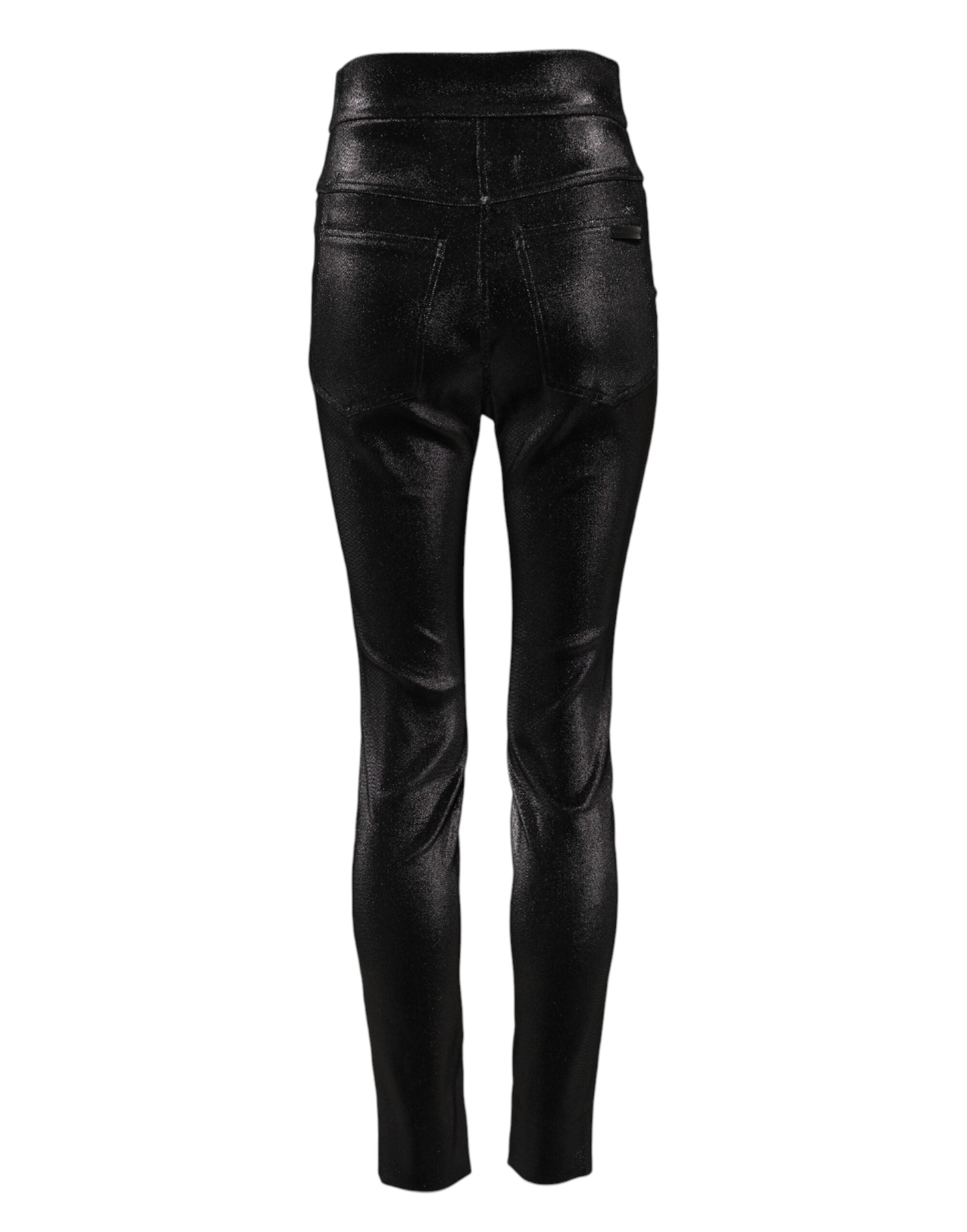 Black Cotton Stretch Lurex Thread Skinny Pants