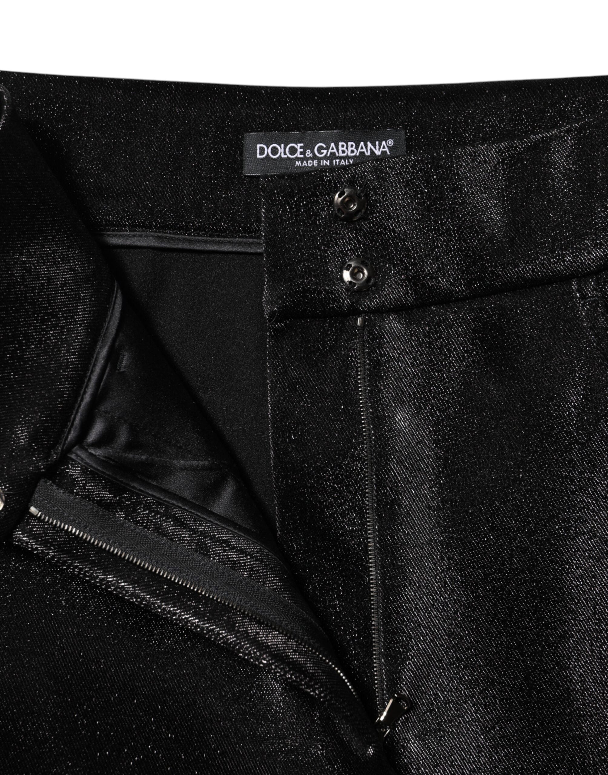 Black Cotton Stretch Lurex Thread Skinny Pants