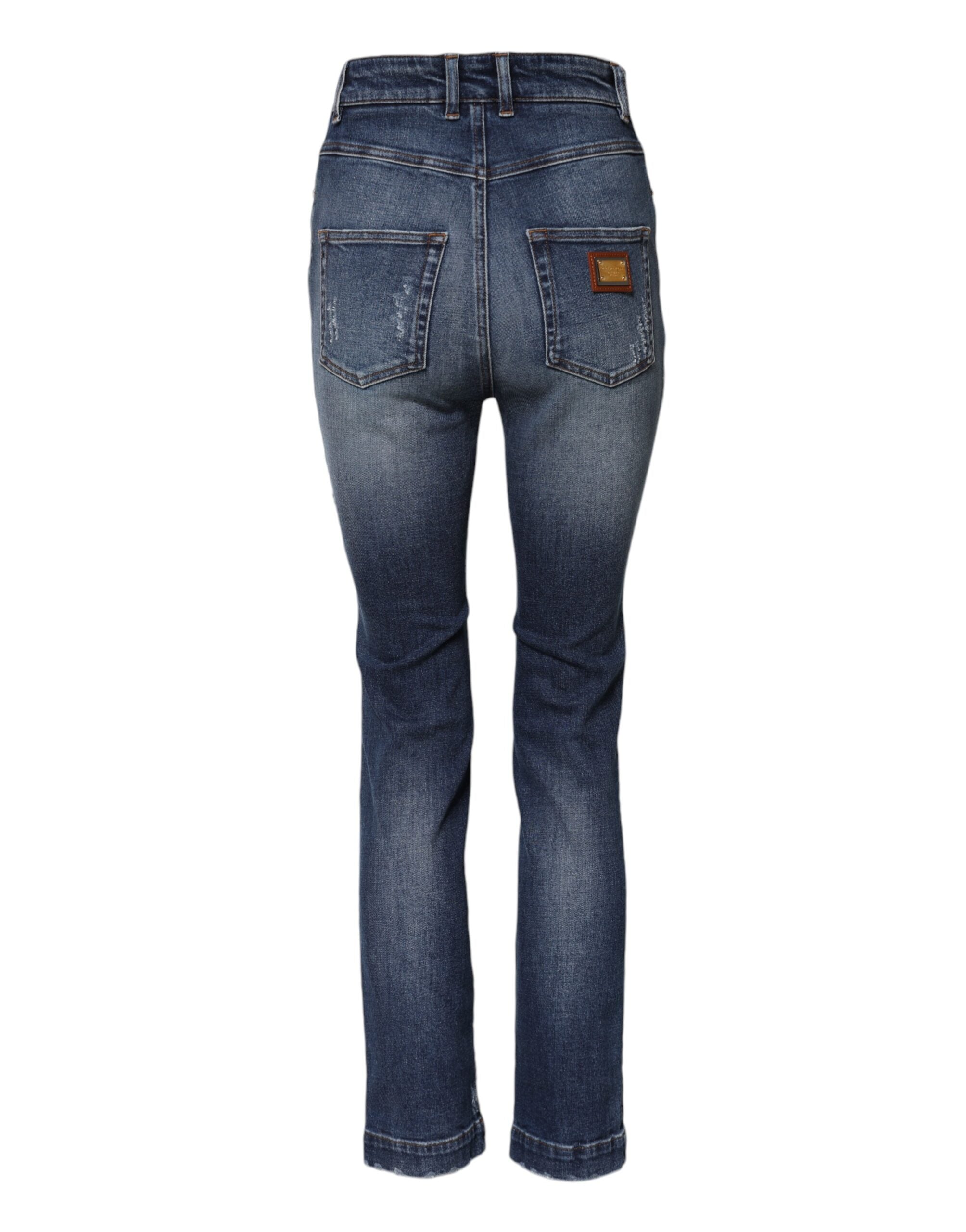 Blue Rhinestone Embellished Denim Jeans