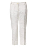 White Cotton Floral Jacquard Pants