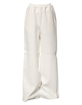 White Viscose Wide Leg Pull On Pants