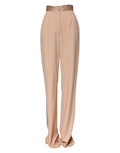Beige Polyester Mid Waist Tapered Pants