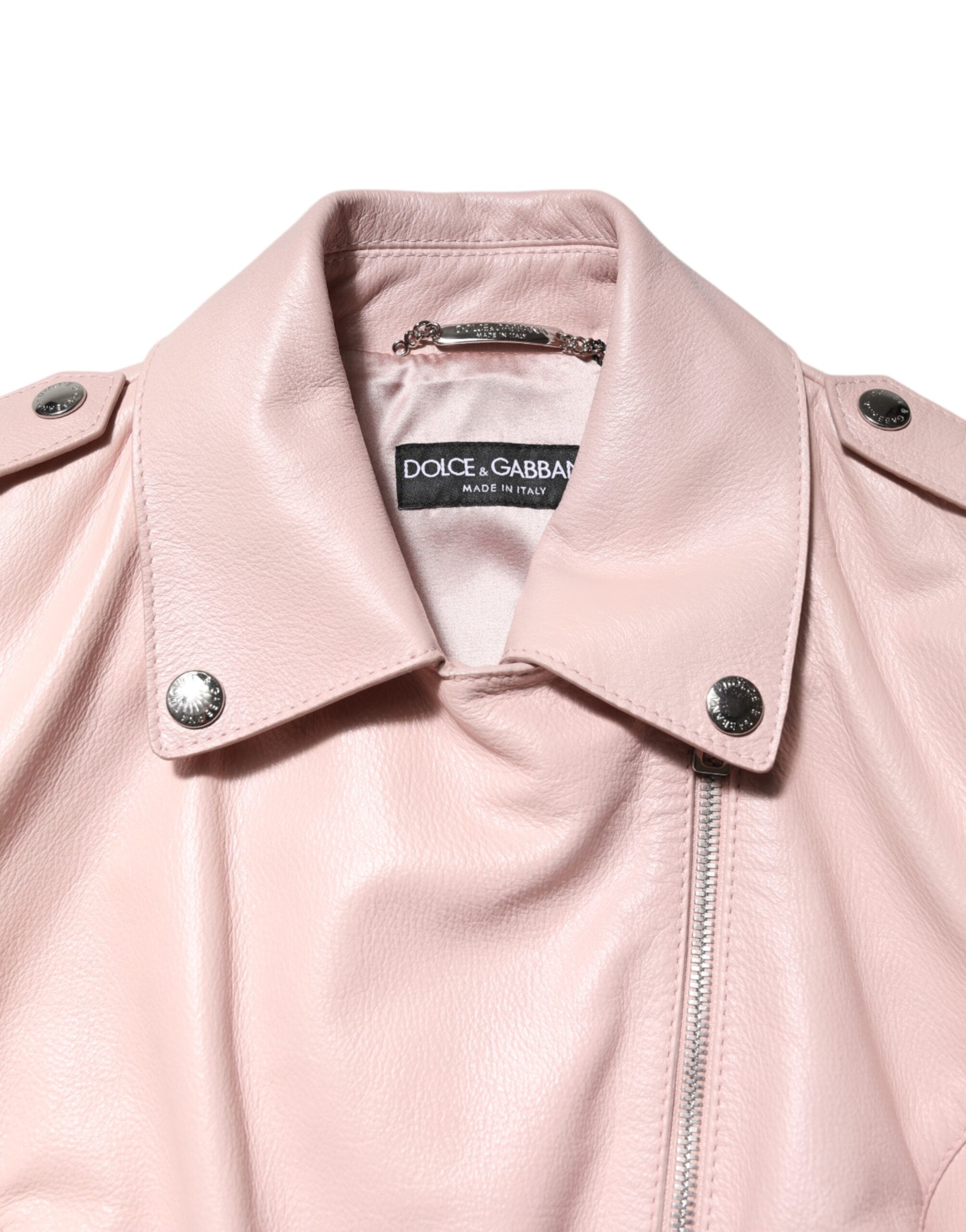 Light Pink Collar Leather Women Biker Jacket
