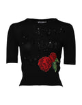 Black Rose Sequin Embellishments Blouse Top