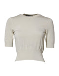 White Silk Short Sleeves Blouse Pullover Top