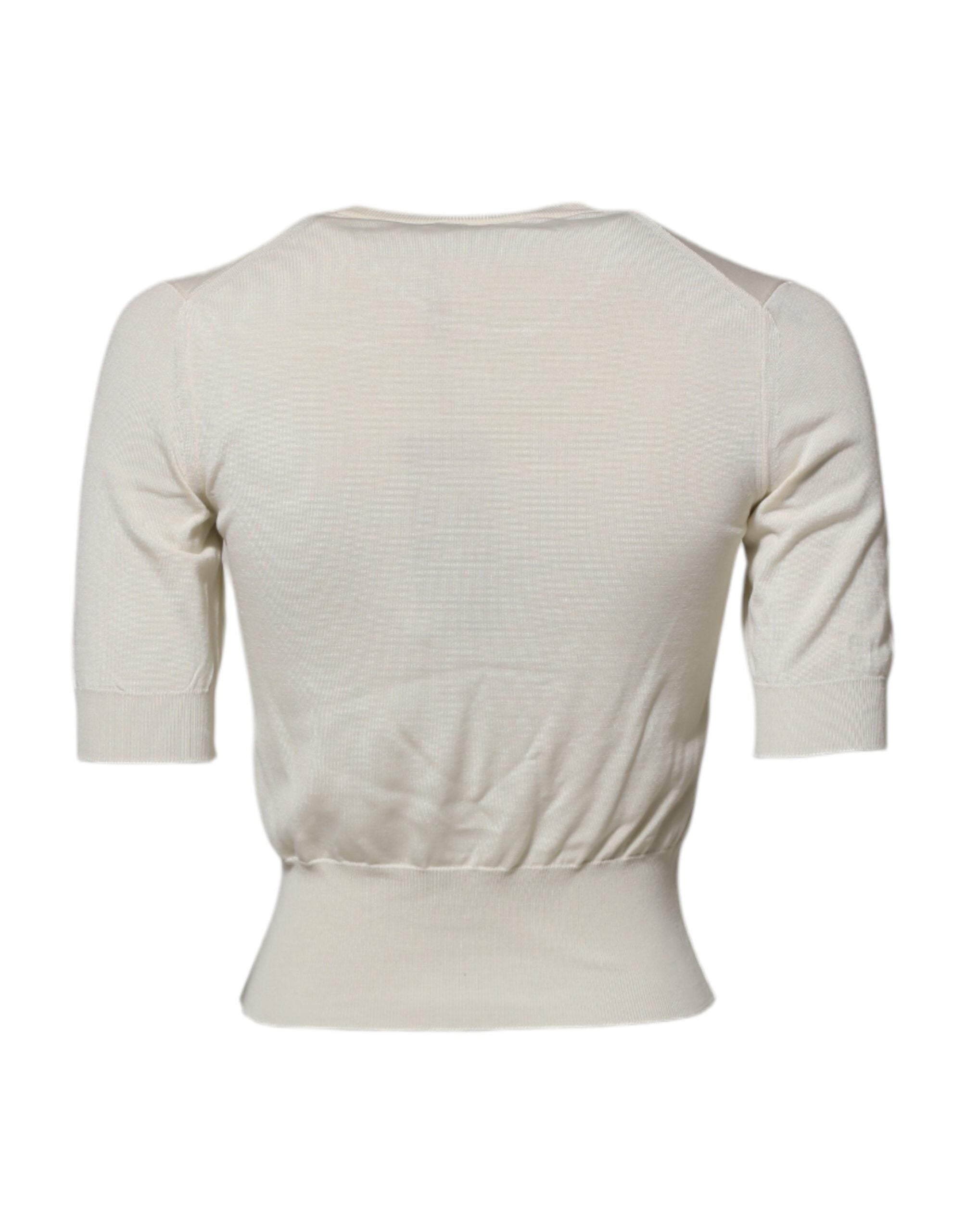 White Silk Short Sleeves Blouse Pullover Top