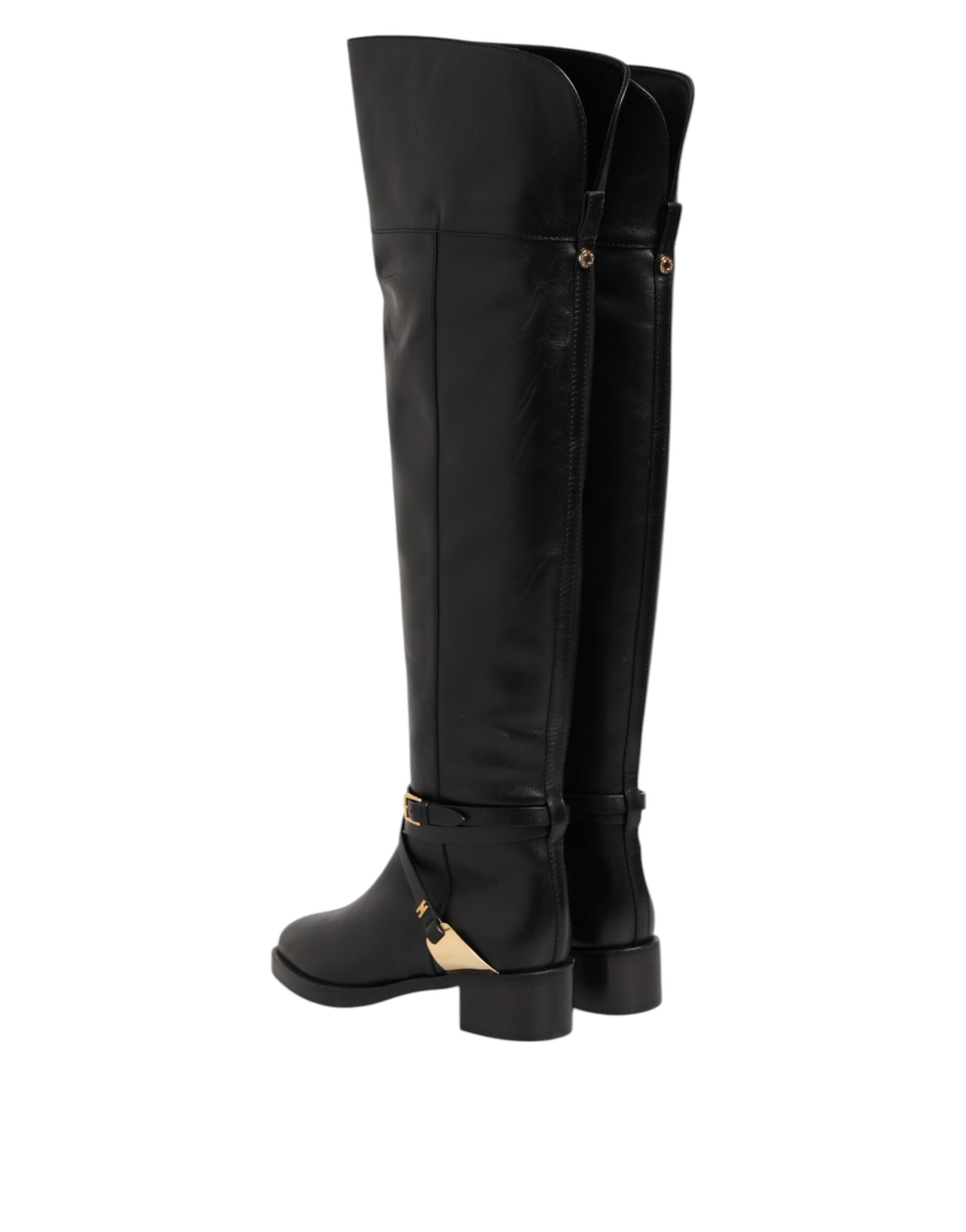 Black Leather Buckled High Boots Shoes