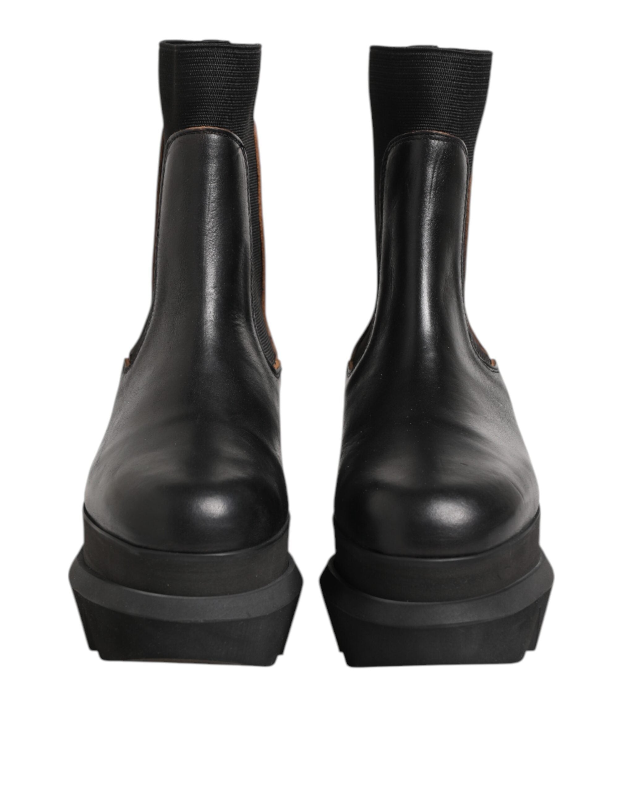 Black Chelsea Leather Pull On Women Ankle Boots Shoes