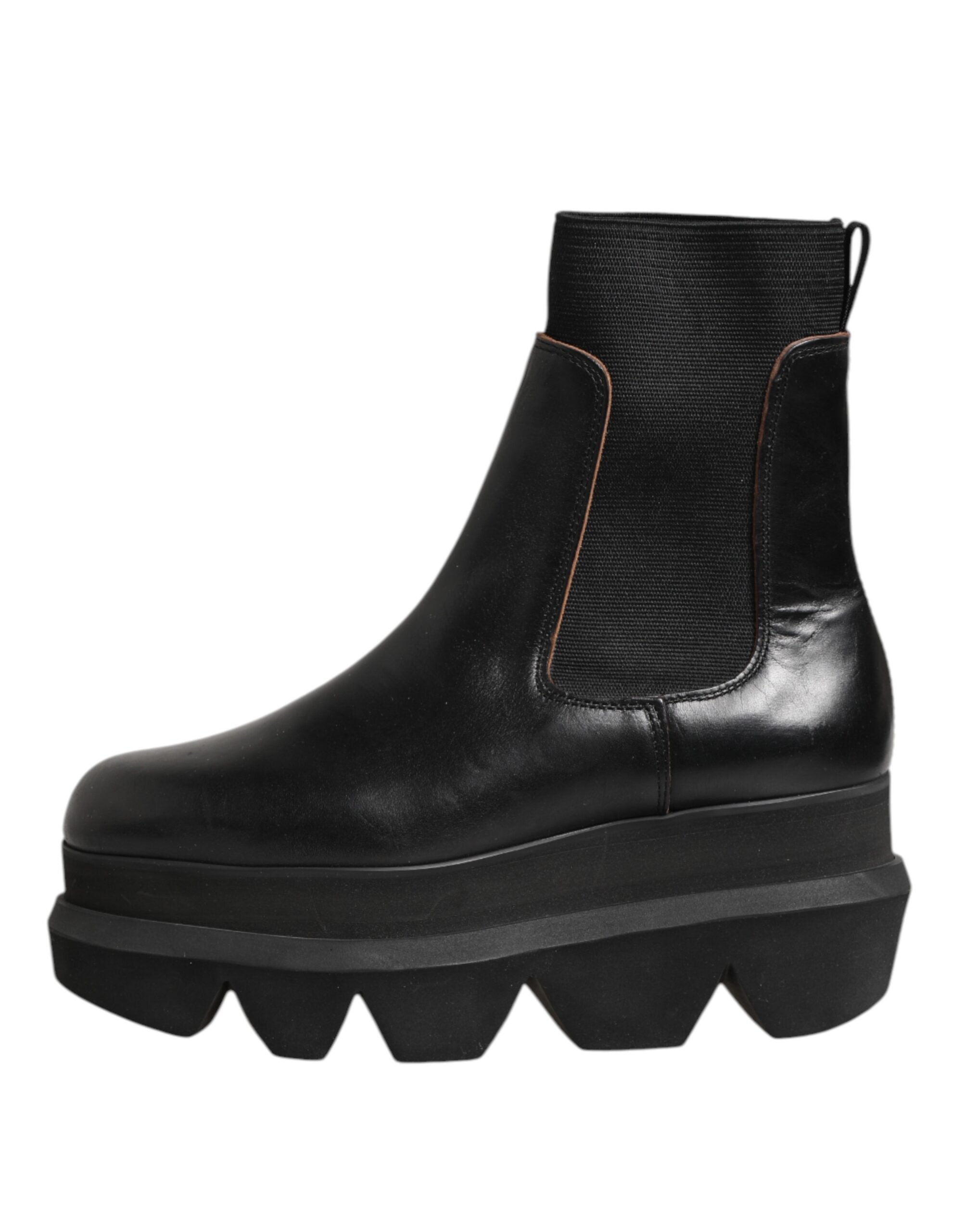Black Chelsea Leather Pull On Women Ankle Boots Shoes