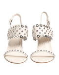 White Block Heeled Studded Quarter Strap Sandals Shoes