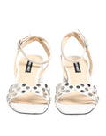 White Block Heeled Studded Wrap Strap Sandals Shoes