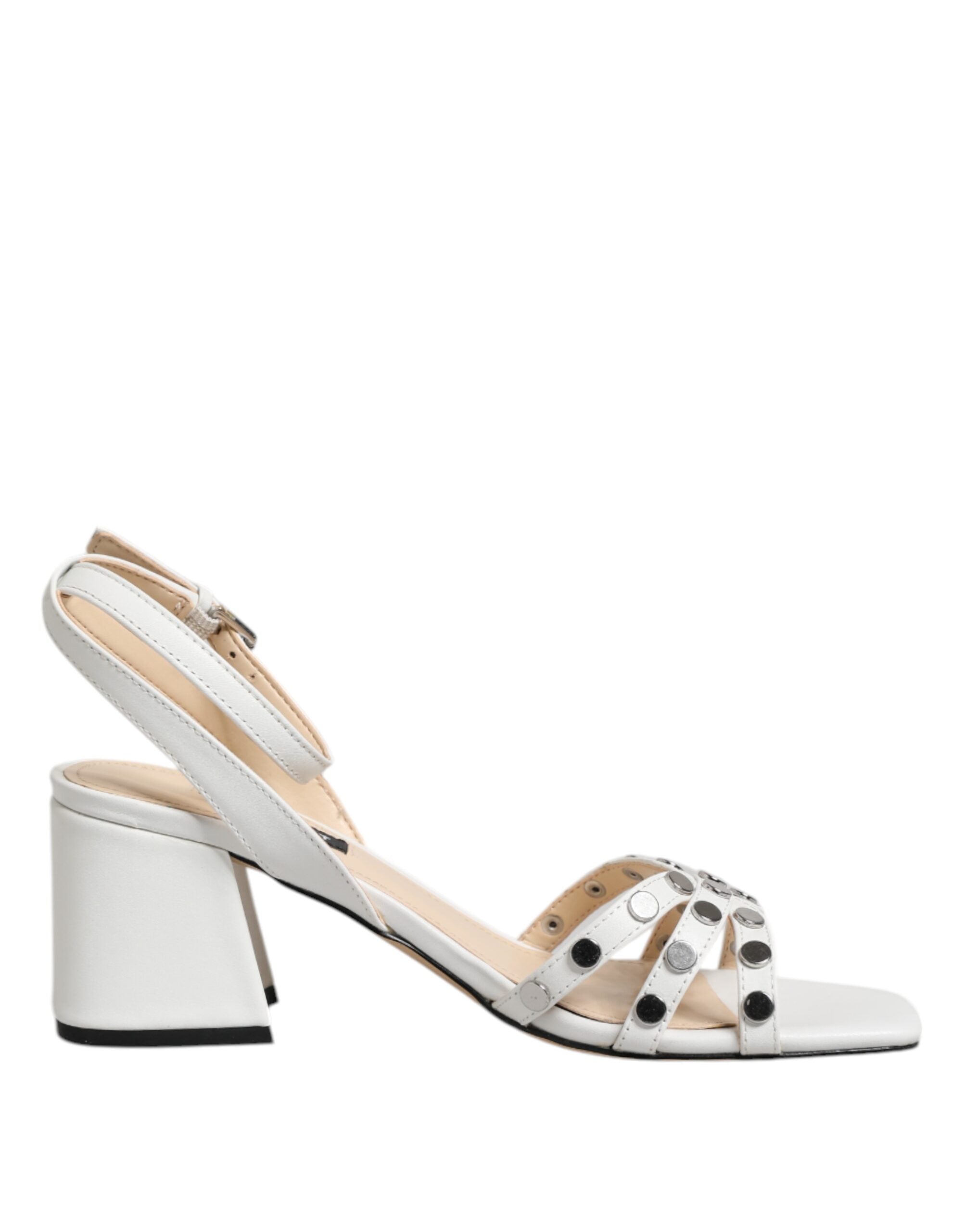 White Block Heeled Studded Wrap Strap Sandals Shoes