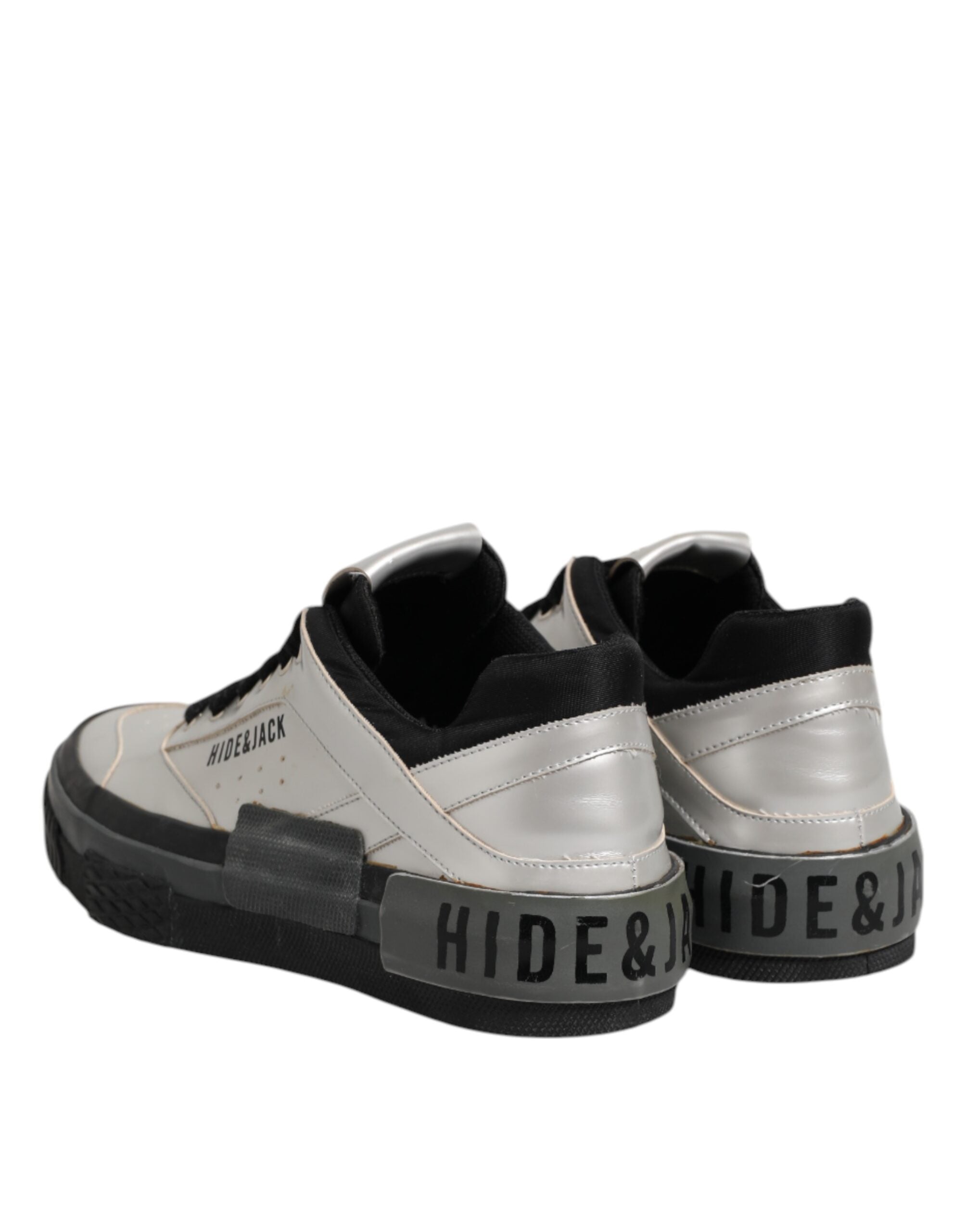 Silver Leather Lace Up Low Top Sneakers Shoes