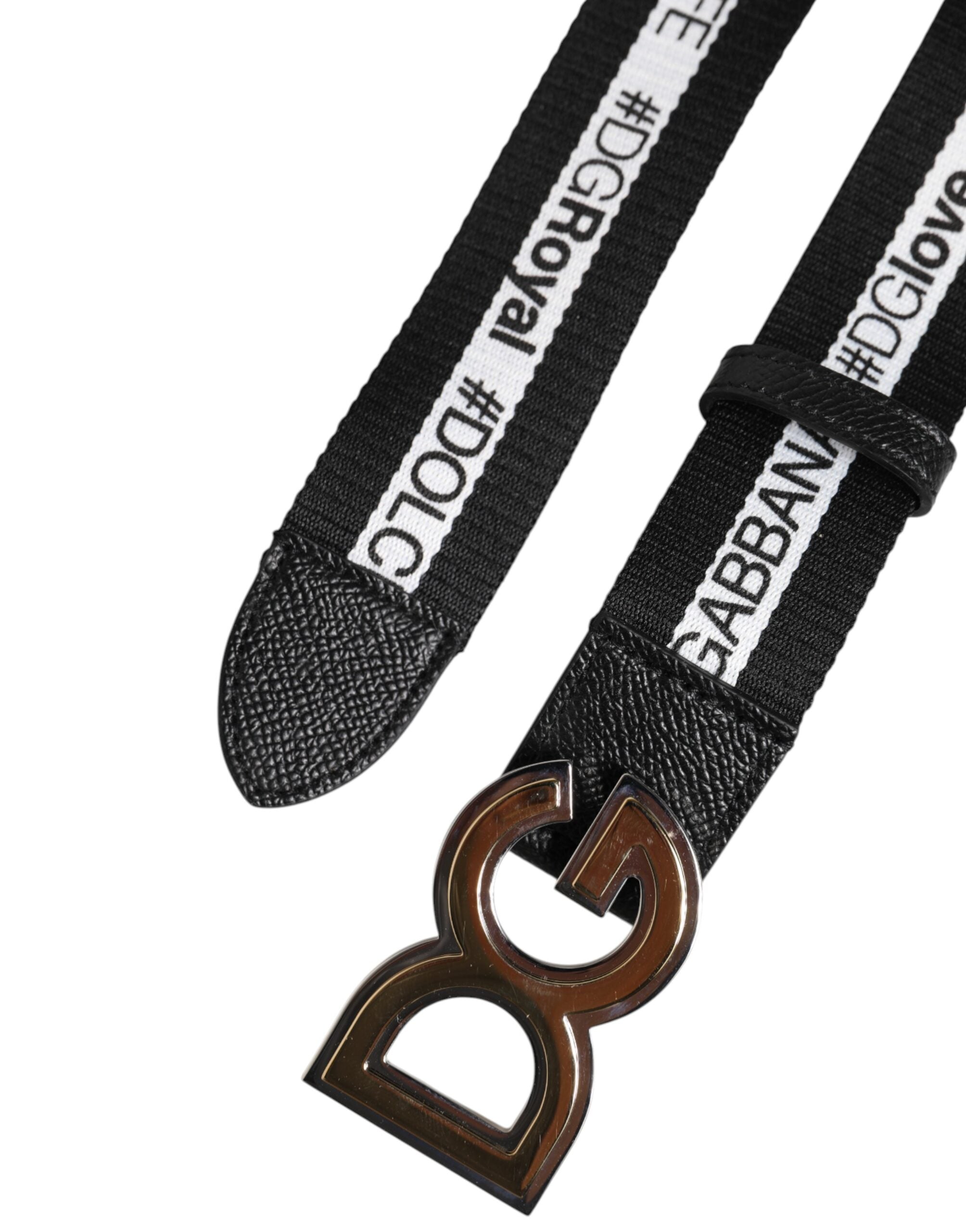 Black Cotton Metal DG Logo Gold Buckle Belt