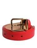 Red Leather Gold Metal Buckle Cintura Belt