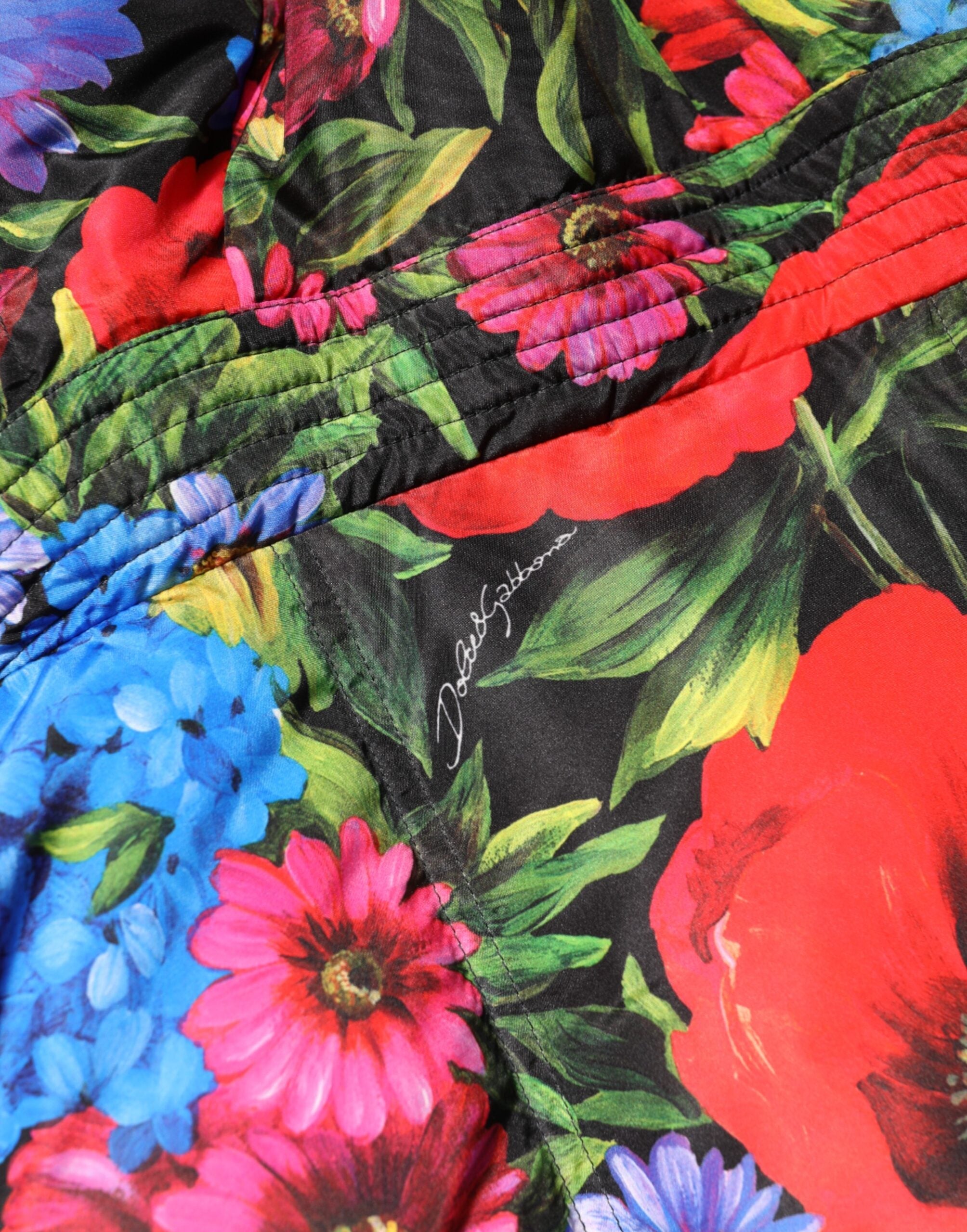 Dolce & Gabbana Multicolor Floral Hooded Puffer Coat Jacket