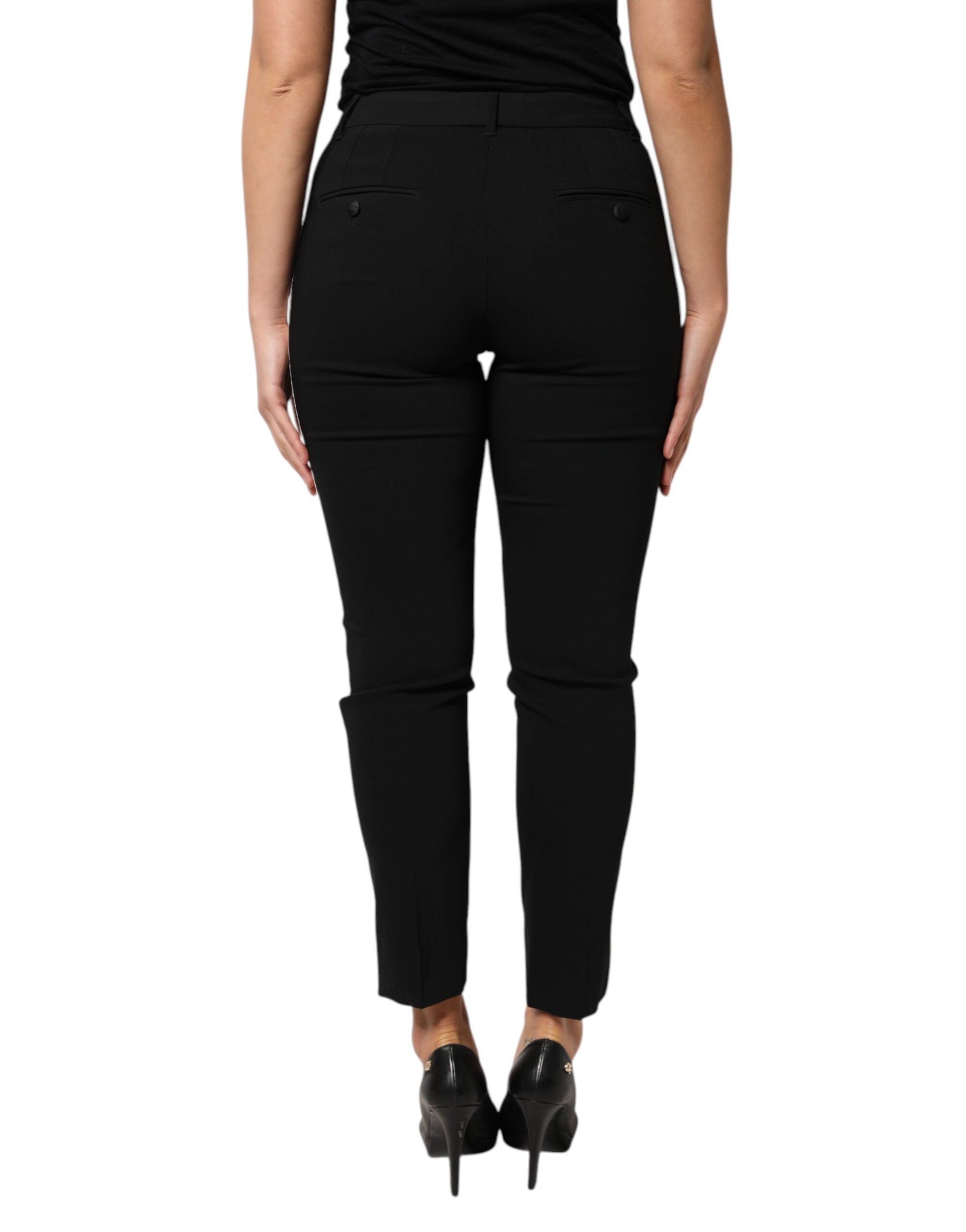 Black Wool High Waist Tapered Pants