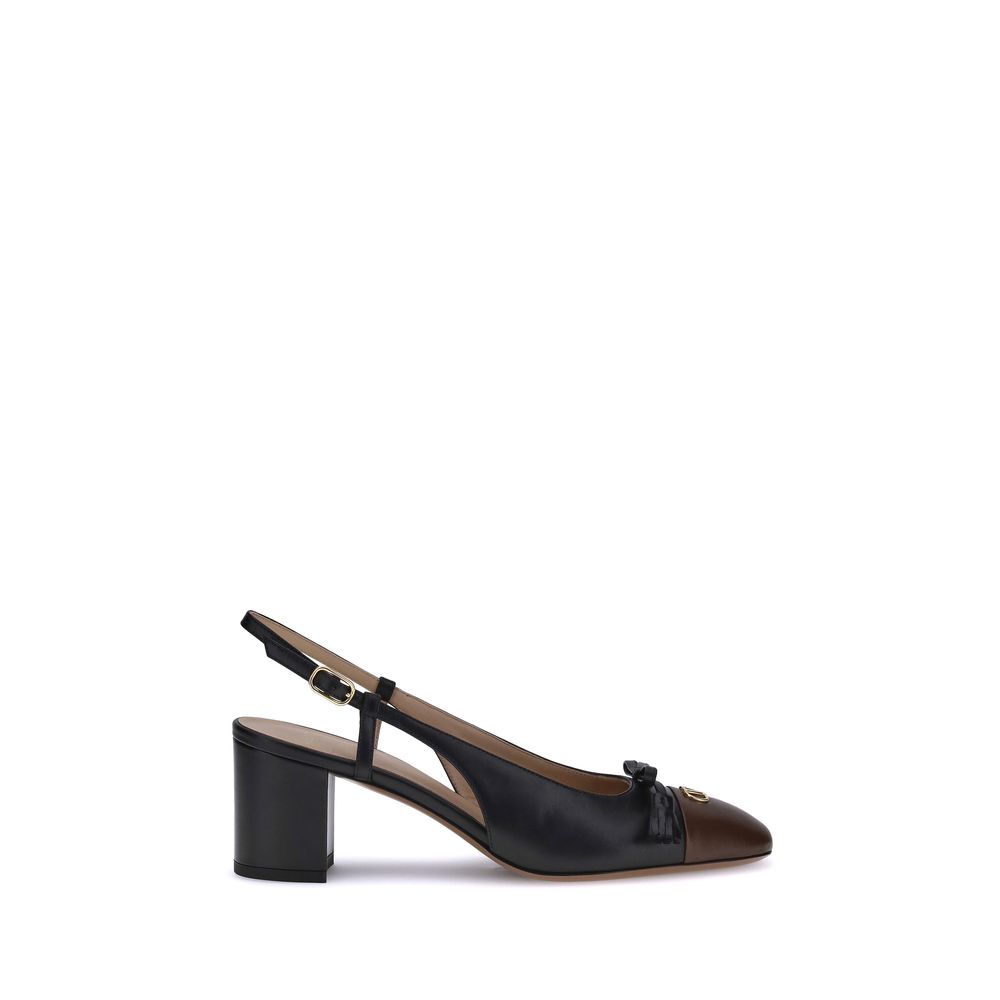Black Goatskin Mid Heel Pumps