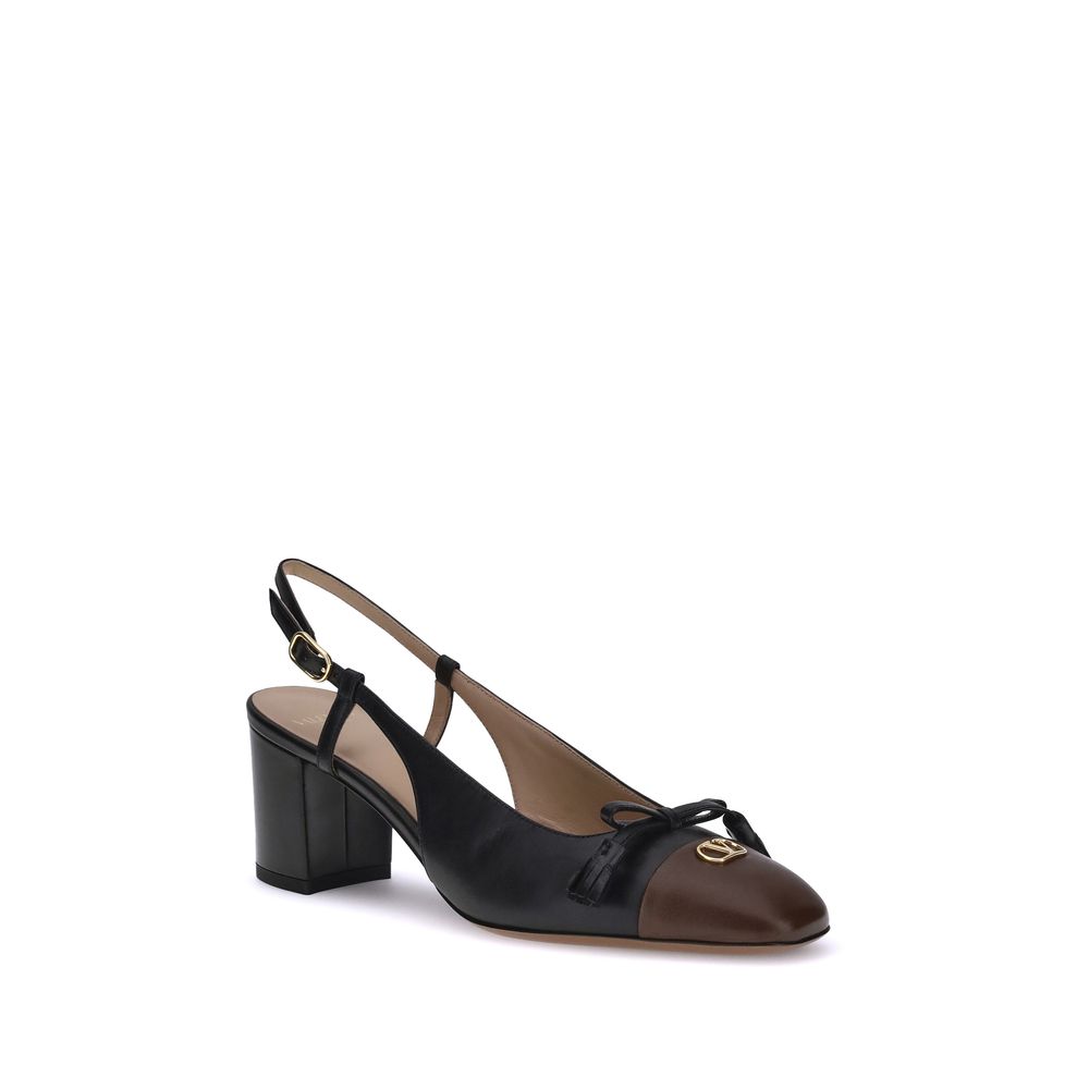 Black Goatskin Mid Heel Pumps