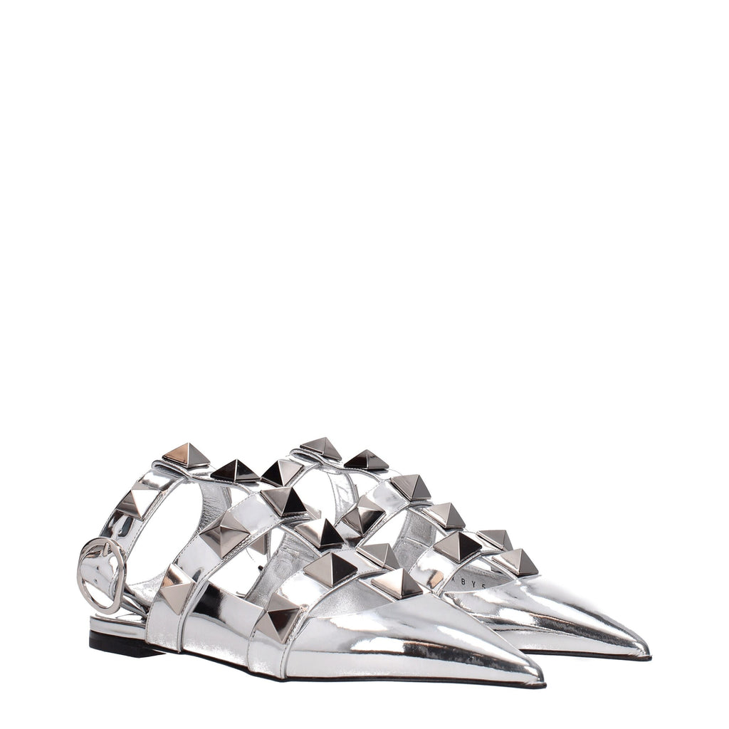 Gray Leather Flat Sandals