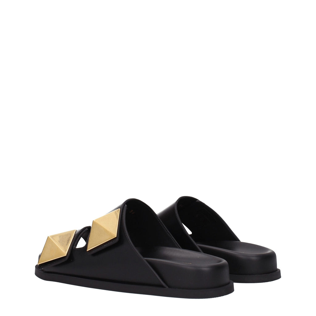 Black Leather Slippers