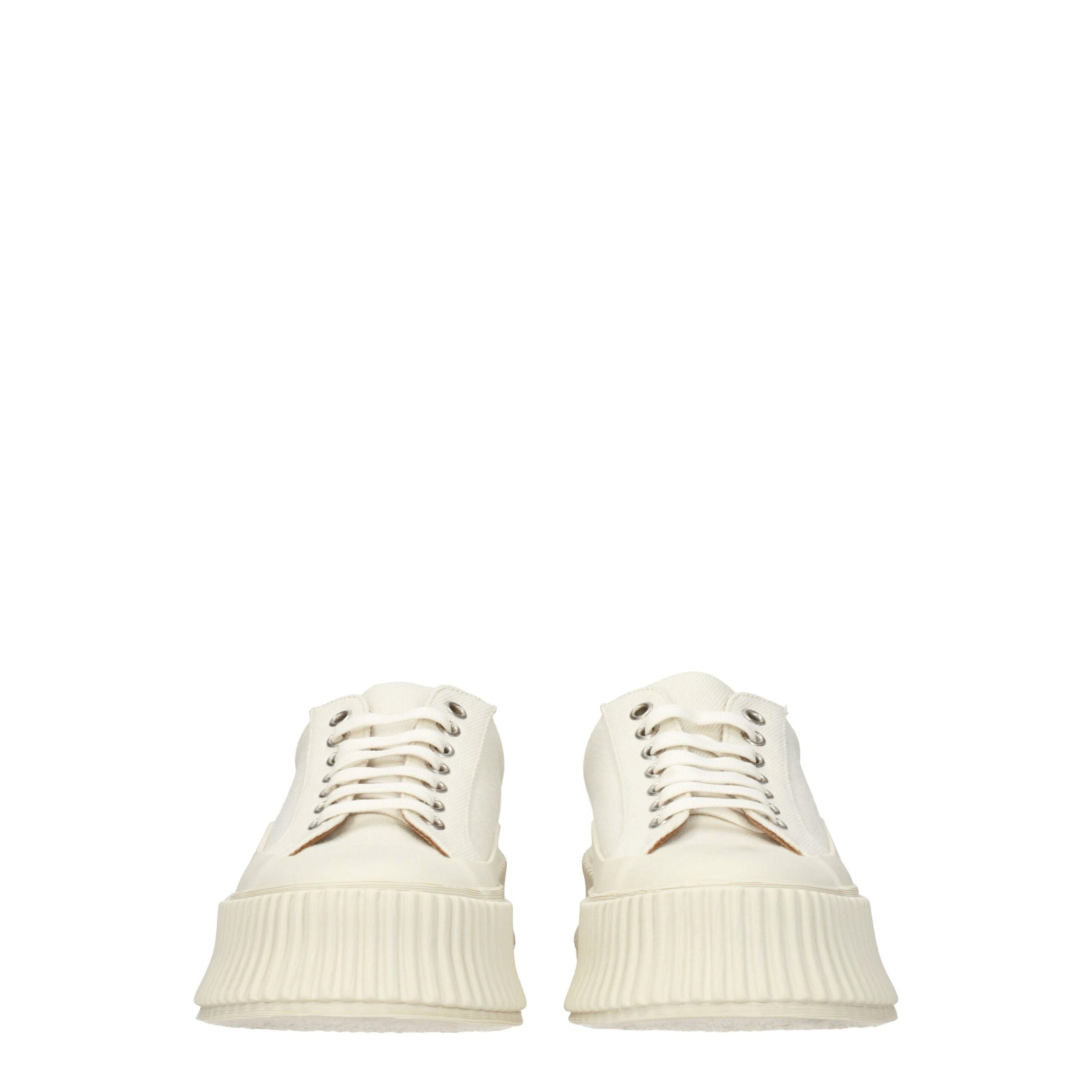 White Fabric Platform Sneakers